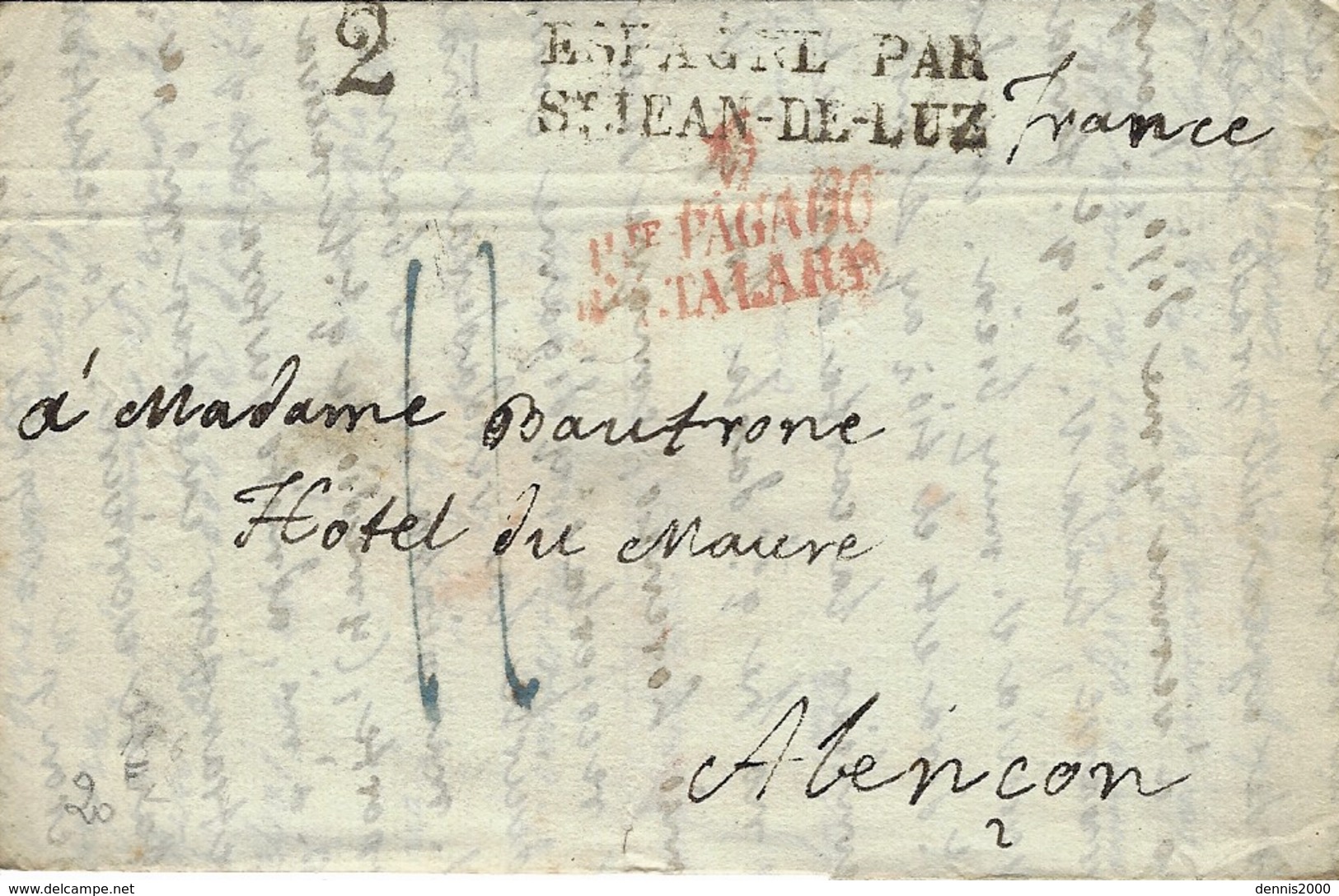 1833- Lettre D'Espagne Pour Alençon ( Orne ) Entrée ESPAGNE PAR / St-JEAN-DE-LUZ  Noir - ...-1850 Prephilately