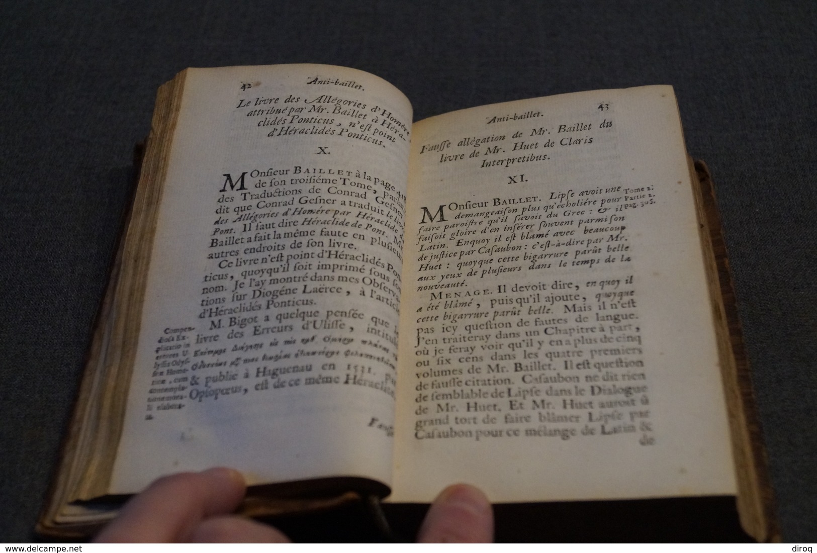 Anti-Baillet ou critique,jugement des Savants par Mr.Gilles Menage,1690,La Haye,390 pages + 16,16 Cm/10,5 Cm.