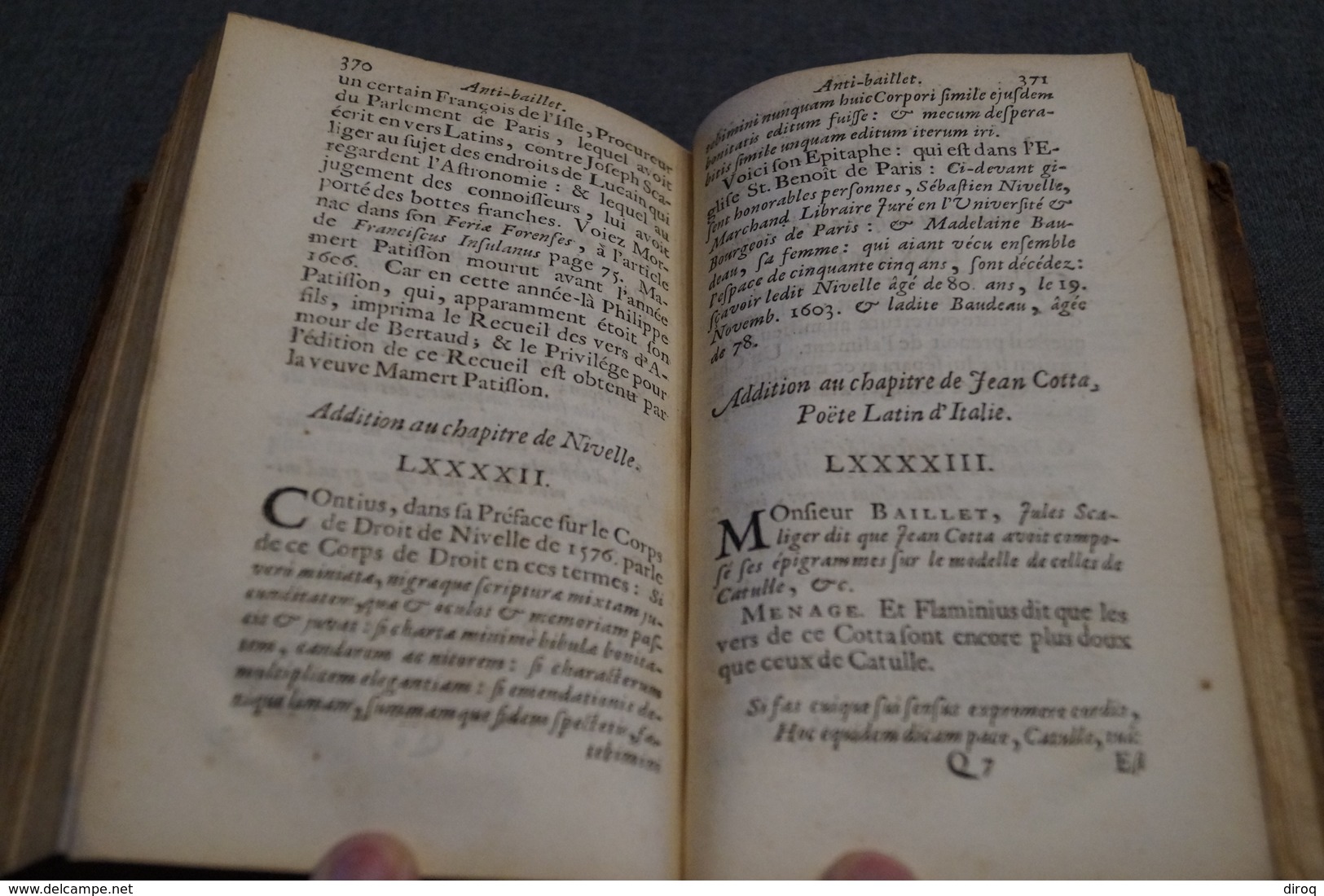 Anti-Baillet ou critique,jugement des Savants par Mr.Gilles Menage,1690,La Haye,390 pages + 16,16 Cm/10,5 Cm.