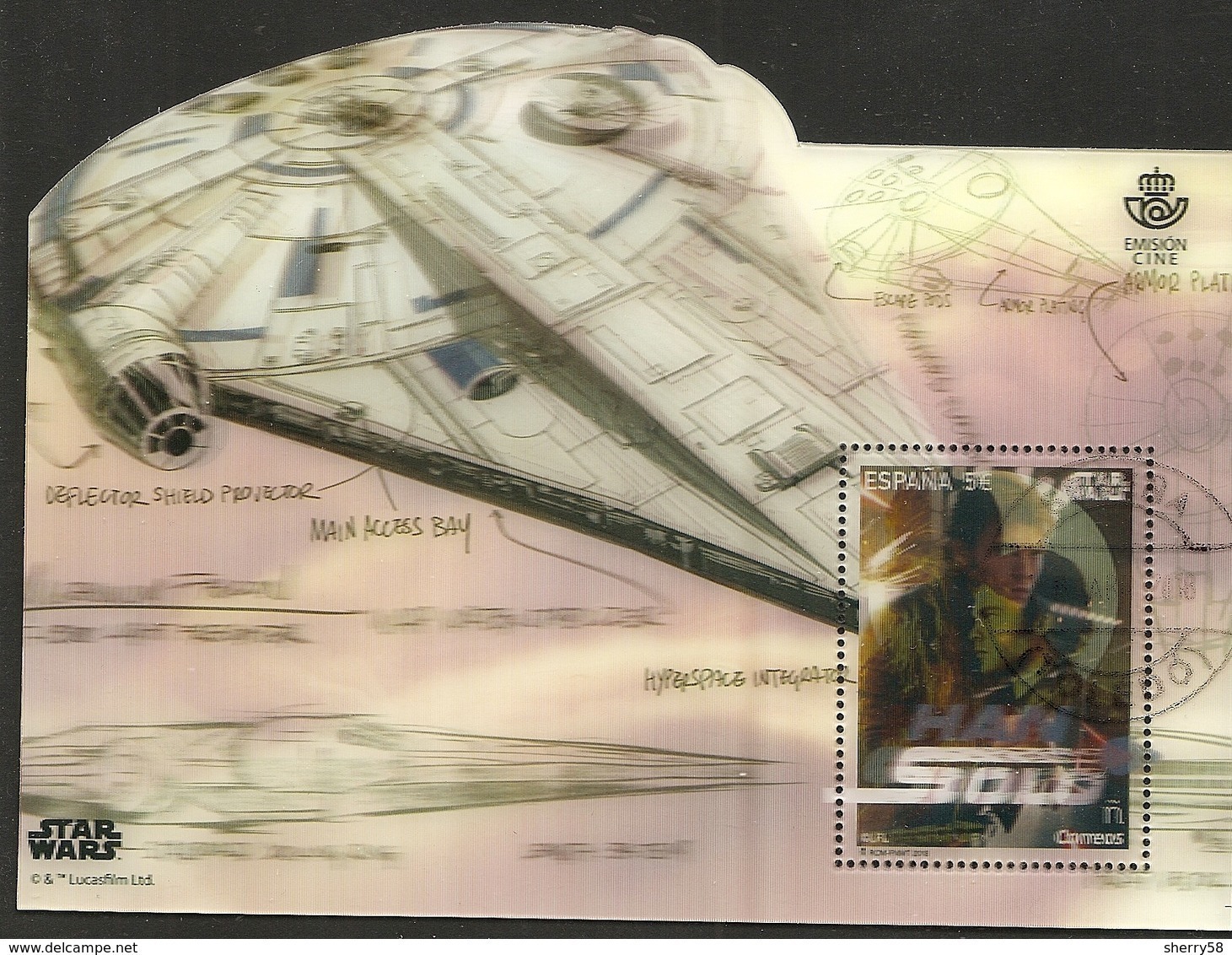 2018-ED. 5224 CINE. HAN SOLO. EL ALCÓN MILENARIO. LA GUERRA DE LAS GALAXIAS. STAR WARS. Tecnología Lenticular -USADO - Used Stamps