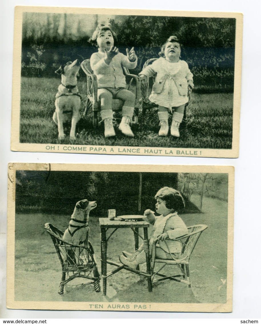CHIENS 468 Lot 2 Cartes Bébés Et Chiens Publicité GRANDS MAGASINS SAMARITAINE 1932 - Hunde