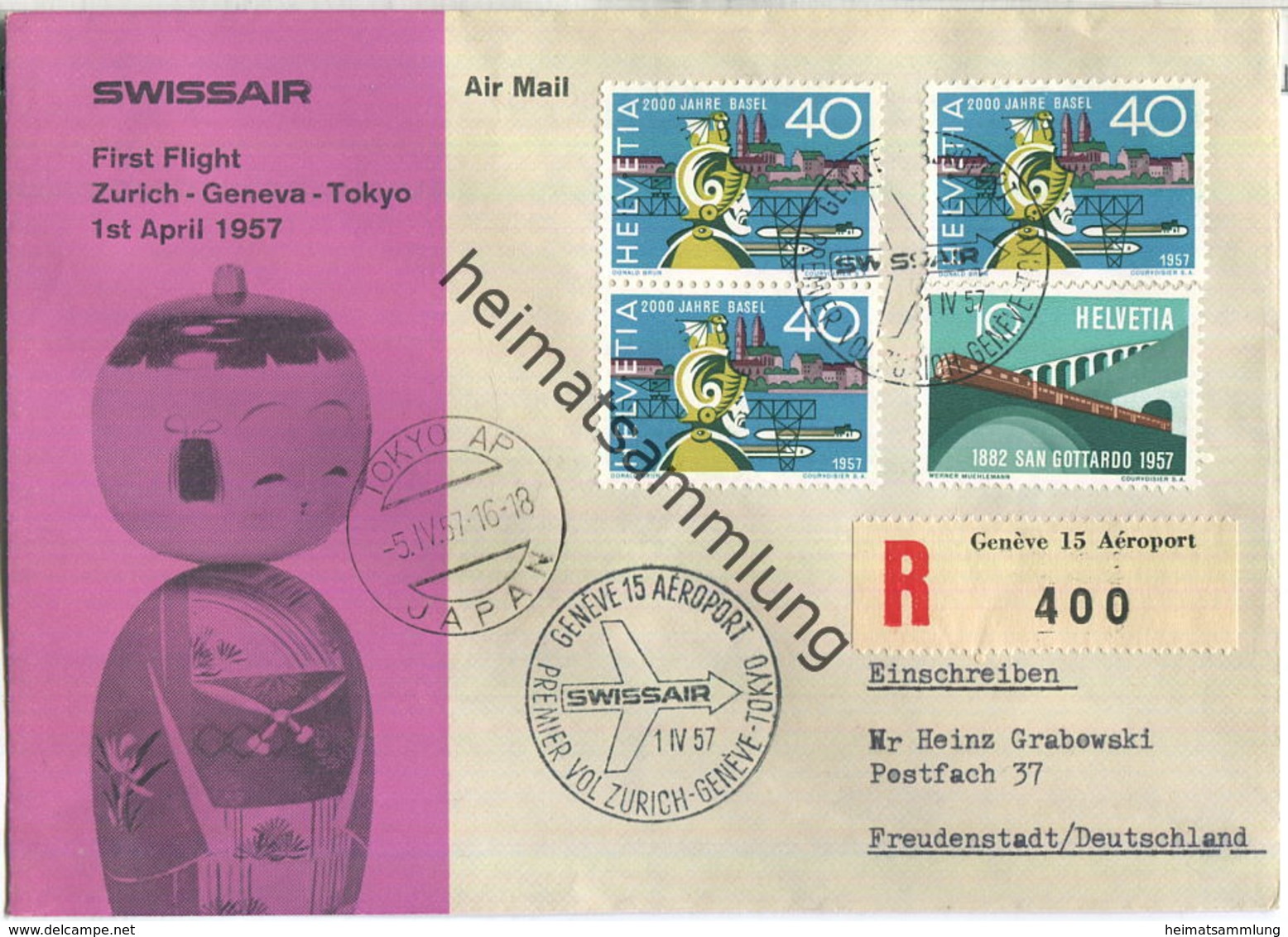 Swissair - First Flight - Genf-Tokio 1957 - Primi Voli