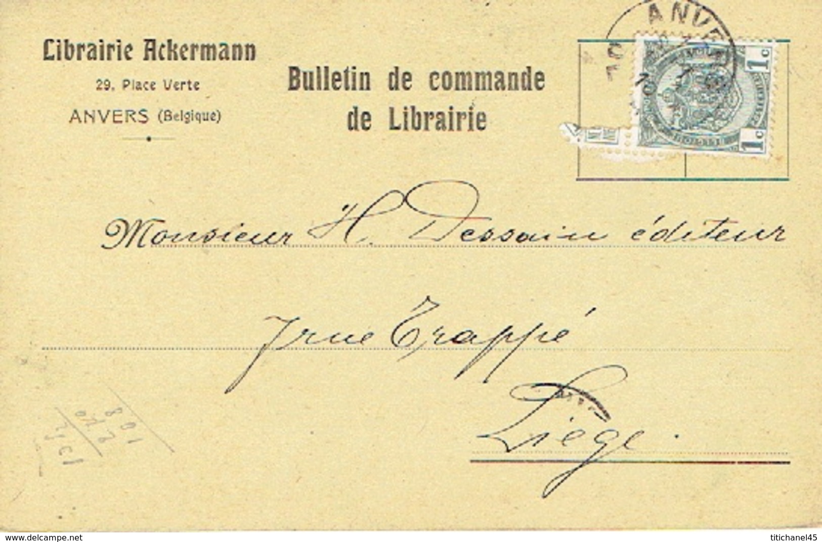 CP/PK Publicitaire ANTERPEN 1910 - Entête LIBRAIRIE ACKERMANN à ANVERS - Antwerpen