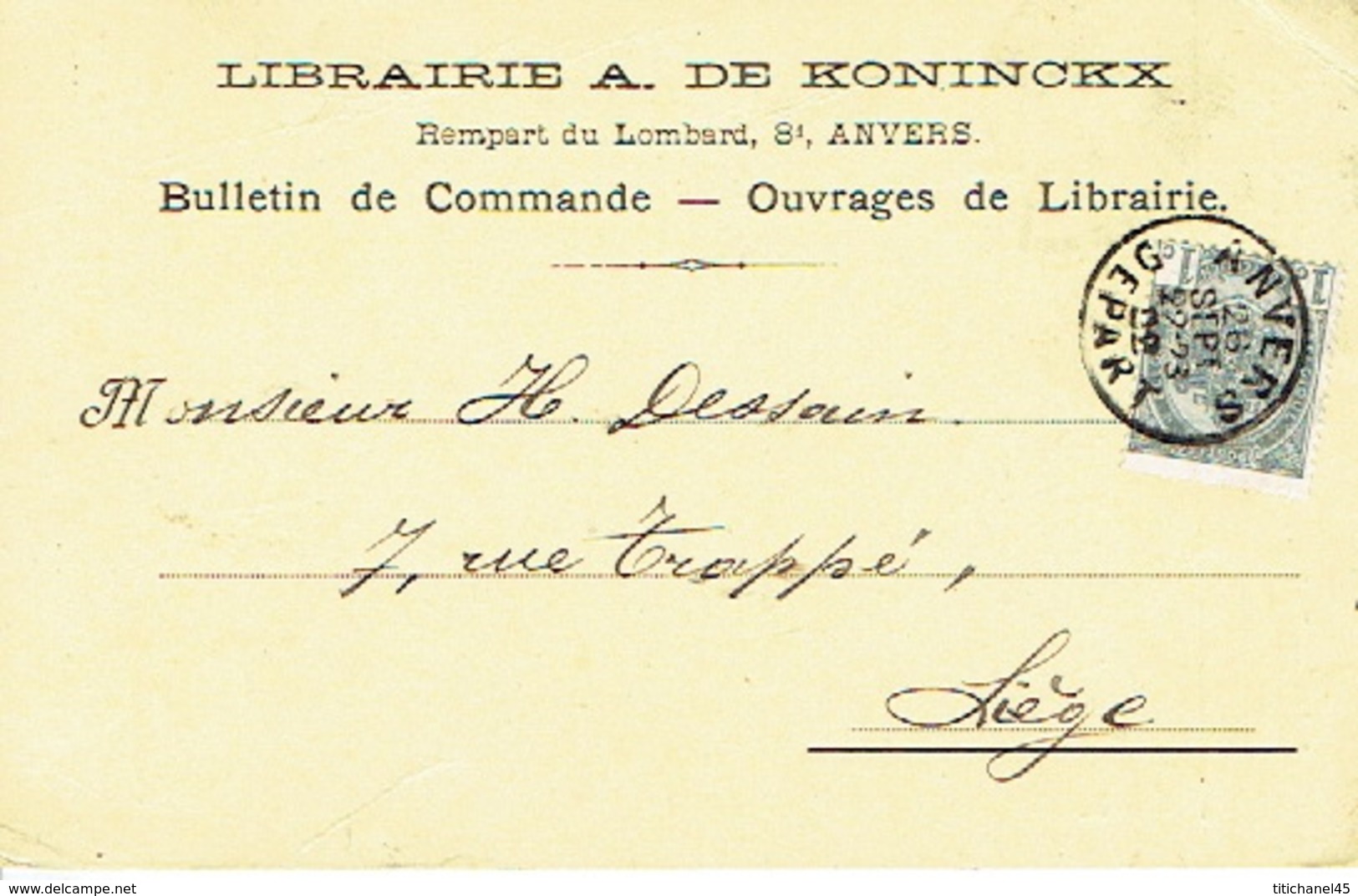 CP/PK Publicitaire ANTWERPEN 1902 - Entête LIBRAIRIE A. DE KONINCKX - Boekhandel Te ANTWERPEN - Antwerpen