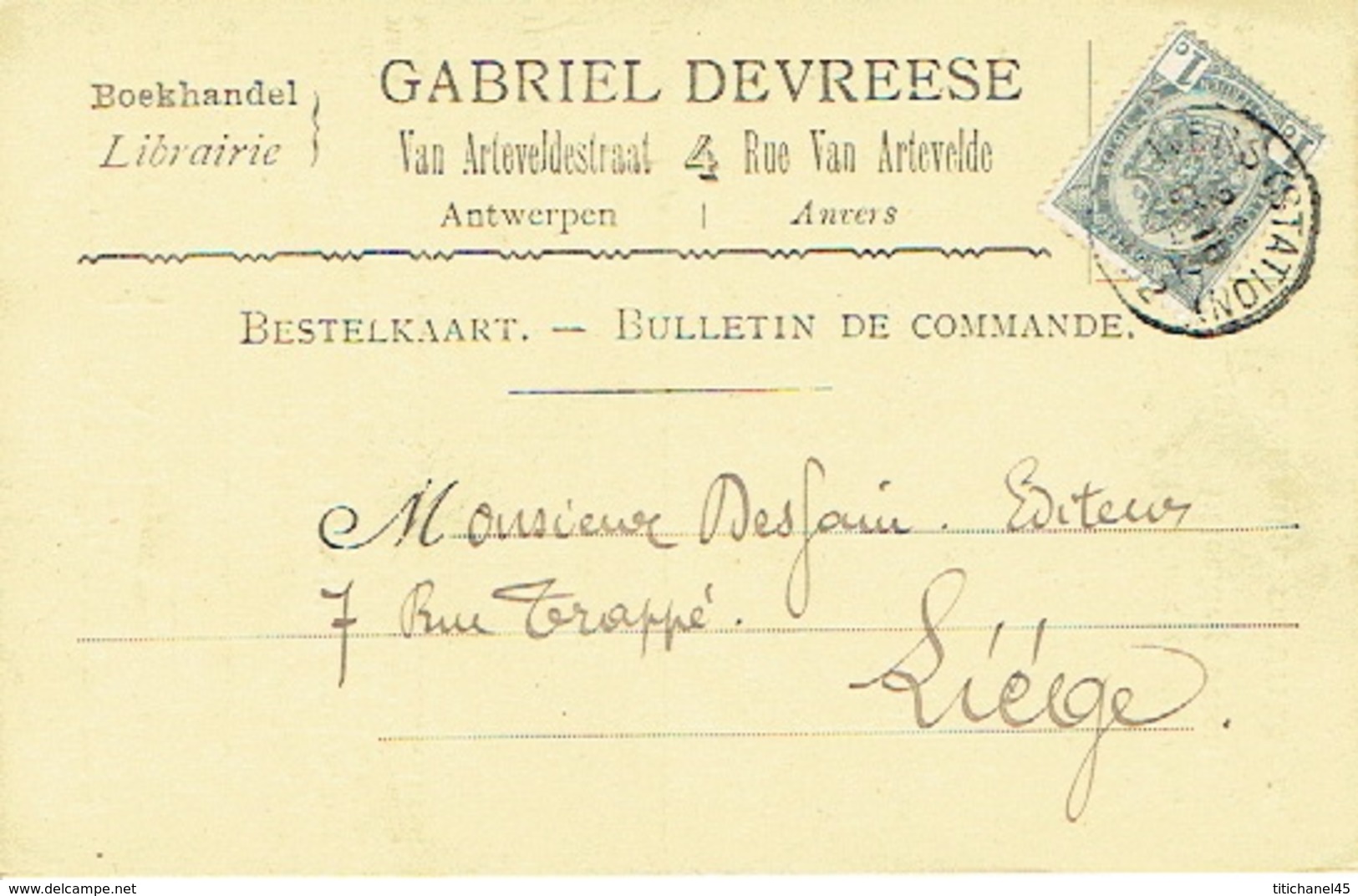 CP/PK Publicitaire ANTWERPEN 1902 - Entête GABRIEL DEVREESE - Boekhandel Te ANTWERPEN - Antwerpen