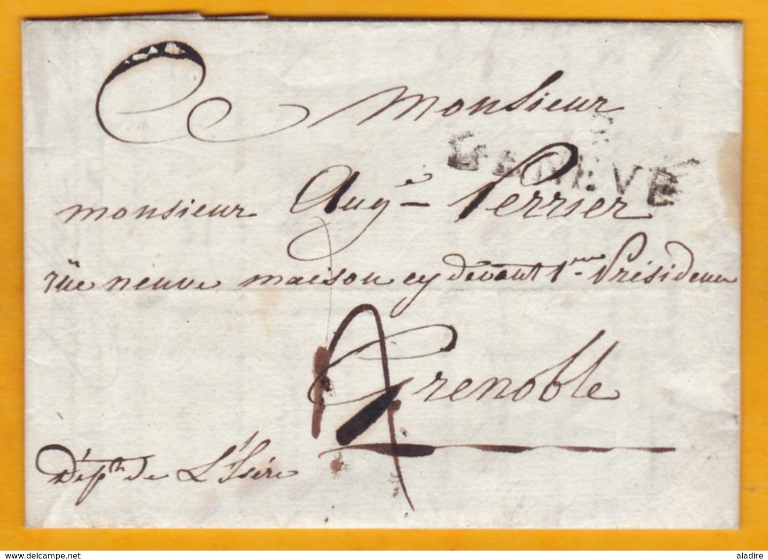 06 07 1814 - Marque Postale De GENEVE, Indépendante +, Sur Lettre En Français  Vers Grenoble, Isère, France - ...-1845 Precursores