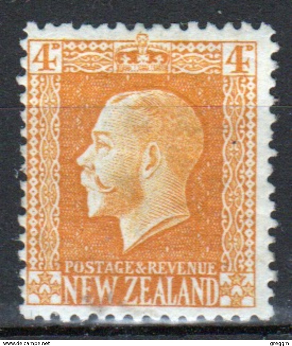 New Zealand 1915 King George V 4d Yellow Single Definitive Stamp. - Used Stamps