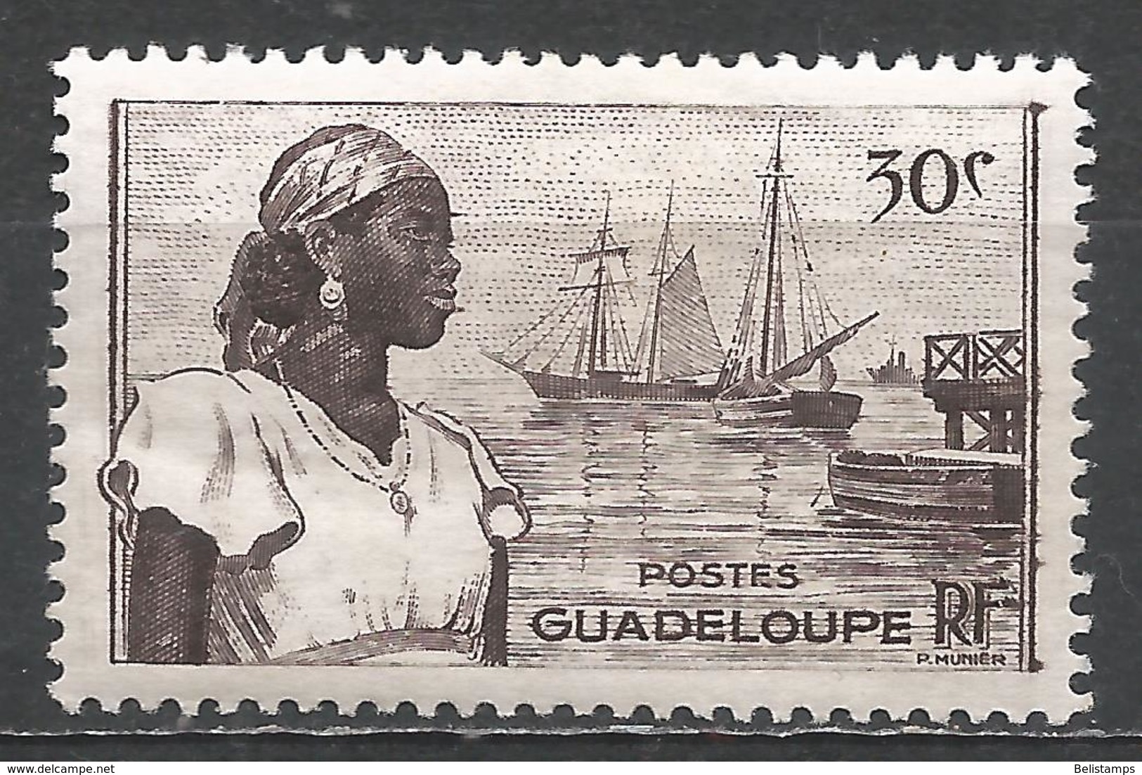 Guadeloupe 1947. Scott #191 (M) Basse-Terre Harbor And Woman * - Neufs