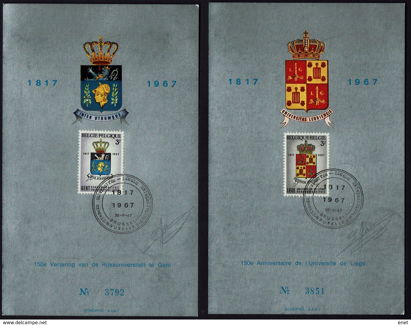 Belgien Belgie Belgium 1967 - Universiteit Gent Liège - OPB 1433-1434 Kaart - Lettres & Documents