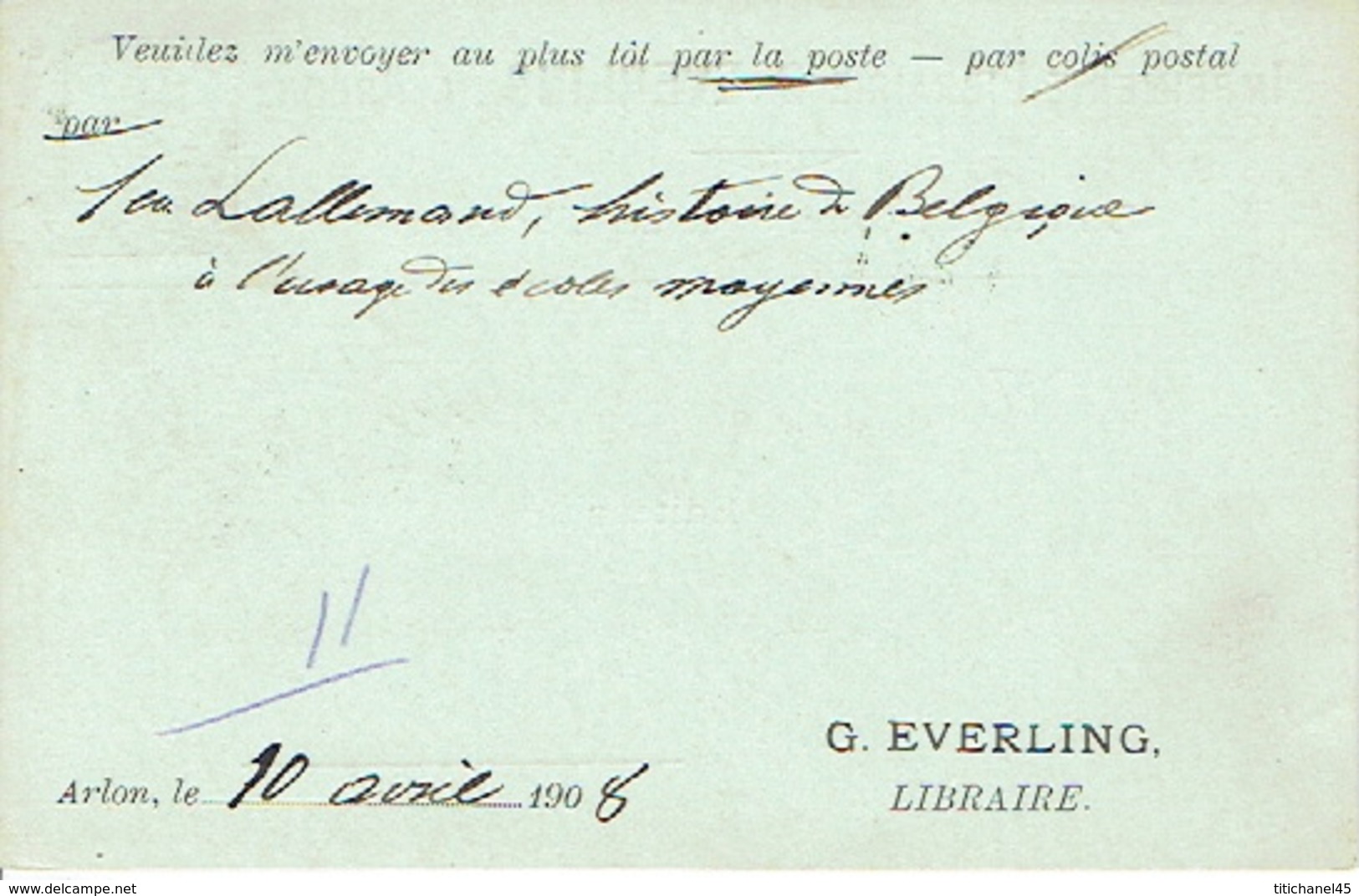 CP Publicitaire ARLON 1908 - Entête  Imprimerie-Librairie G. EVERLING - Arlon