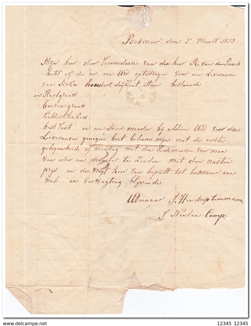 Brief Naar Bunningen Bij Nijmegen, Afstempeling Boxmeer 1853 En Nijmegen ( 5 Maart 1853 ) - Brieven En Documenten