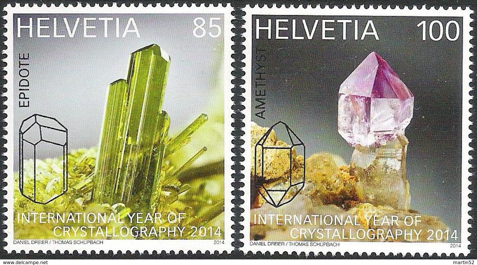 Schweiz Suisse 2014: Cristallography (Epidot & Amethyst) Zu 1499-1500 Mi 2334-35 Yv 2260-61 ** MNH - Minéraux