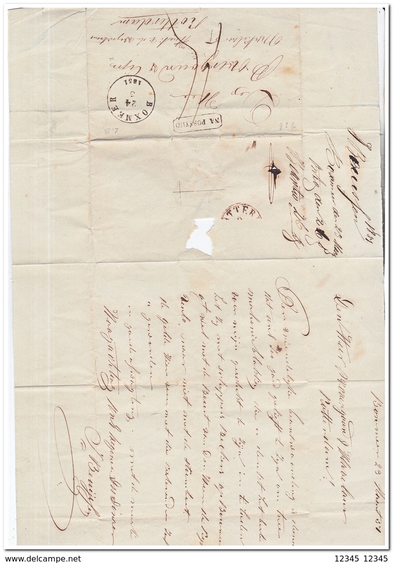 Brief Naar Rotterdam, Afstempeling Boxmeer 1851 Na Posttijd En Rotterdam ( 29 Maart 1851 ) - ...-1852 Préphilatélie