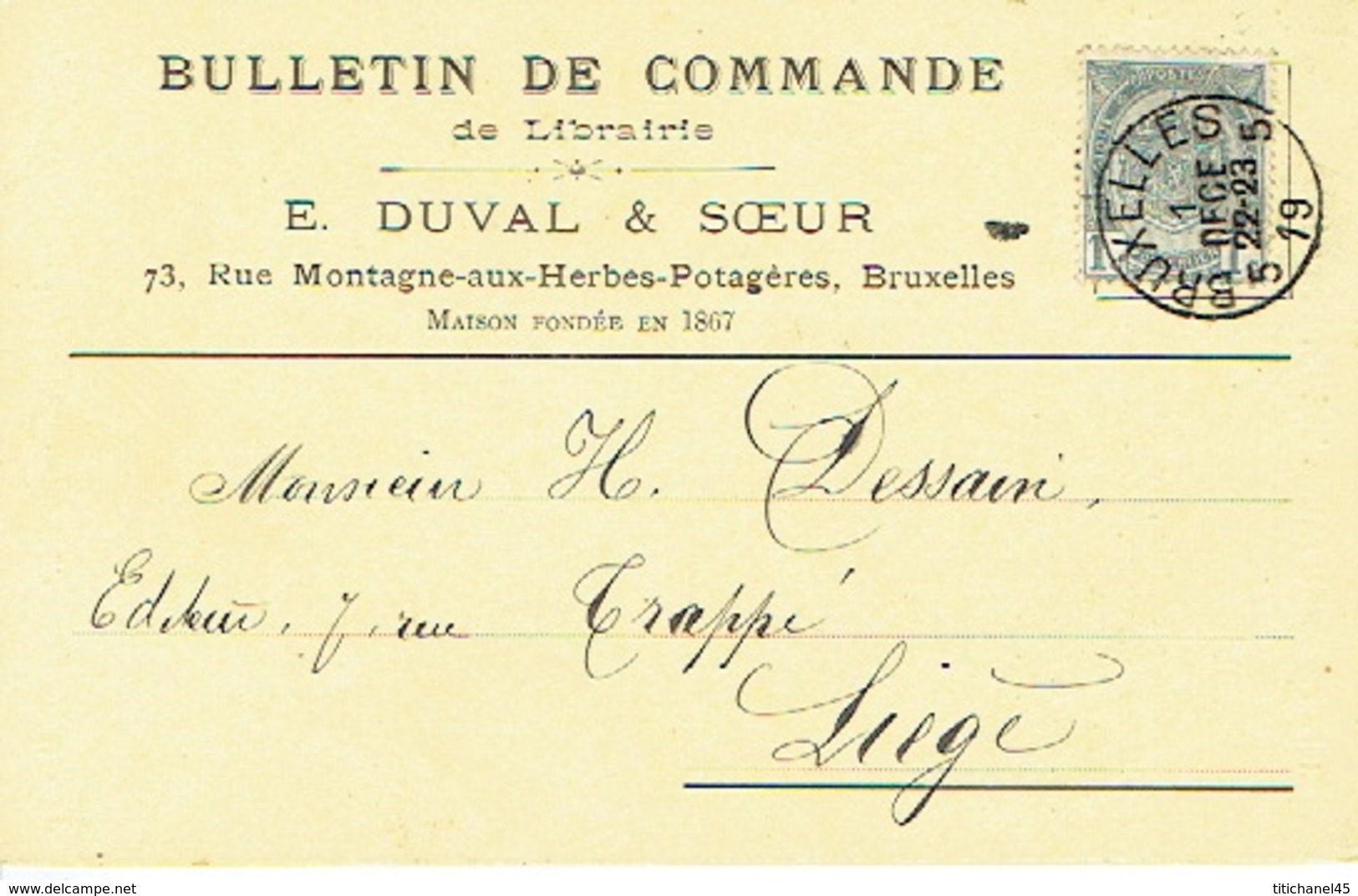 CP/PK Publicitaire BRUXELLES 1902- E. DUVAL & SOEUR - Librairie - Autres & Non Classés