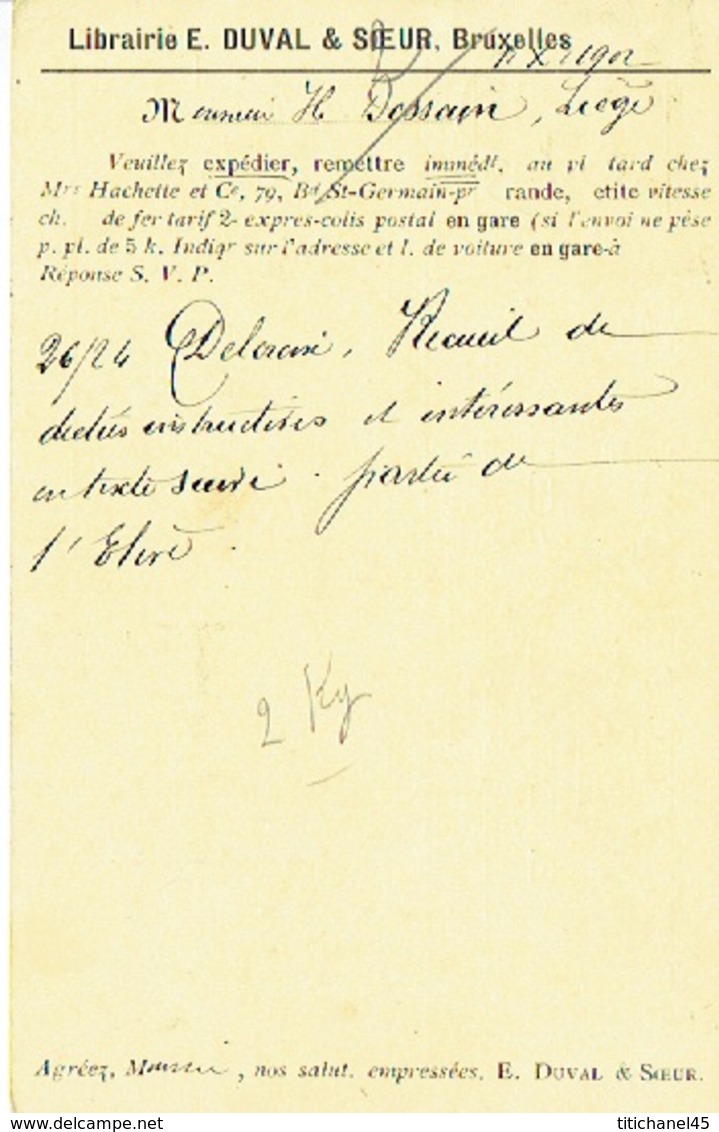 CP/PK Publicitaire BRUXELLES 1902- E. DUVAL & SOEUR - Librairie - Autres & Non Classés