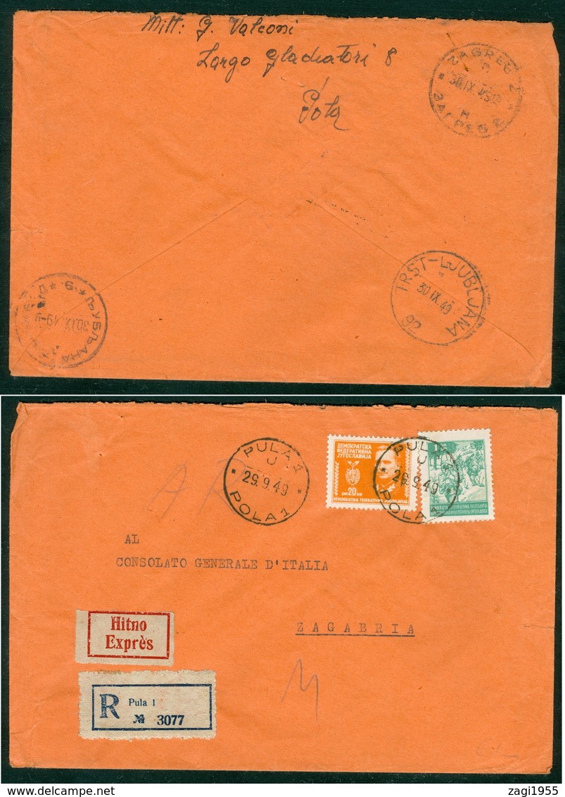 Yugoslavia 1949 Ambulance Bahnpost Railway Post Trst Trieste - Ljubljana 92 Ljubljana - Beograd 9 Cyrillic Cancel Pula - Covers & Documents