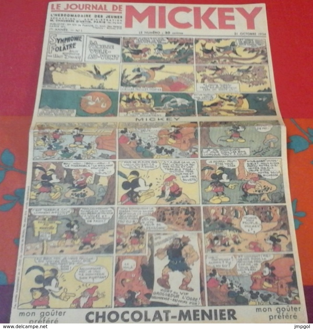 Fac Similé Du N°1 Du Journal De Mickey Du 21 Octobre 1934 - Journal De Mickey