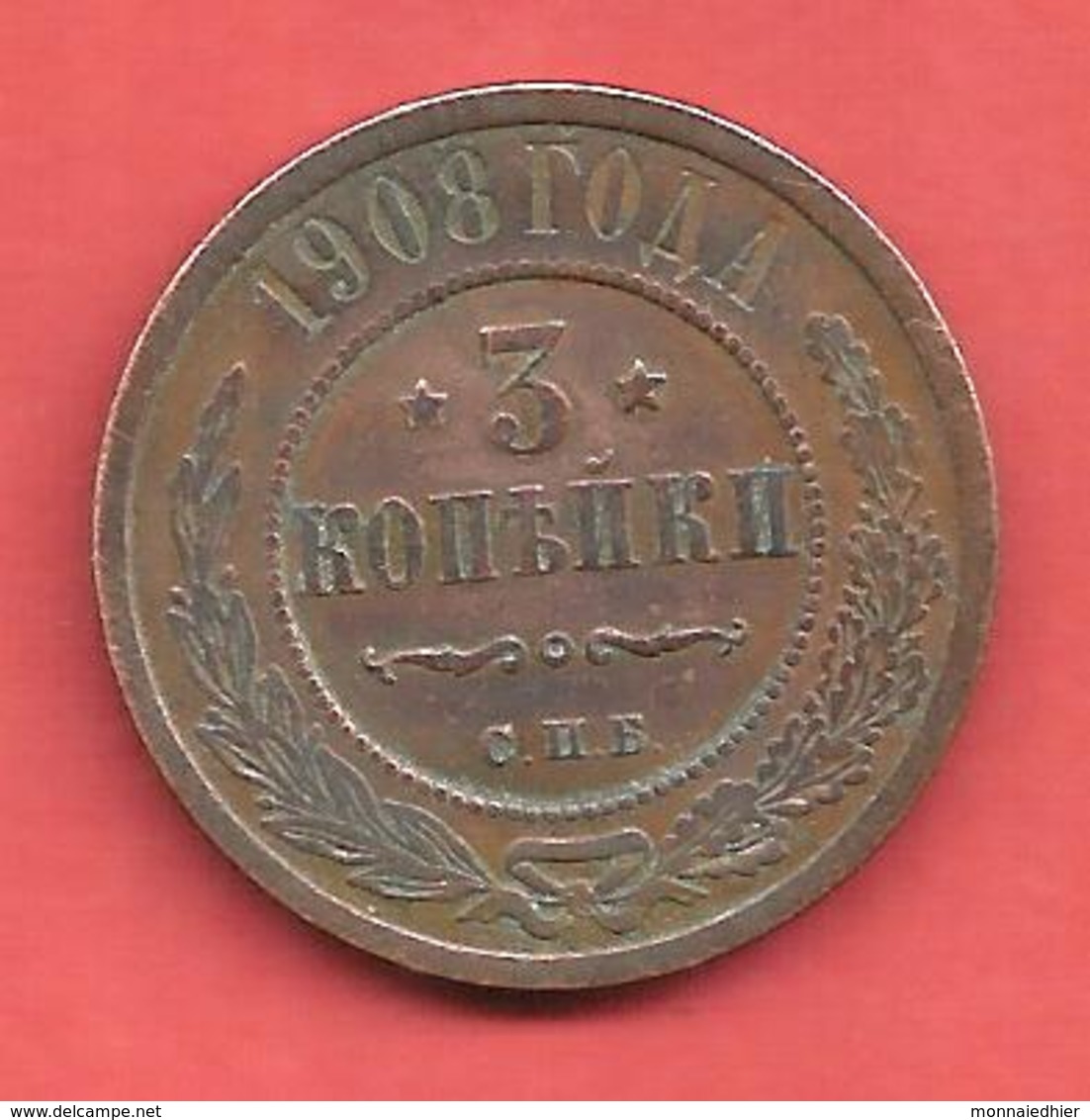 3 Kopeks , RUSSIE , Cuivre , 1908 , N° KM # 11.2 - Rusland