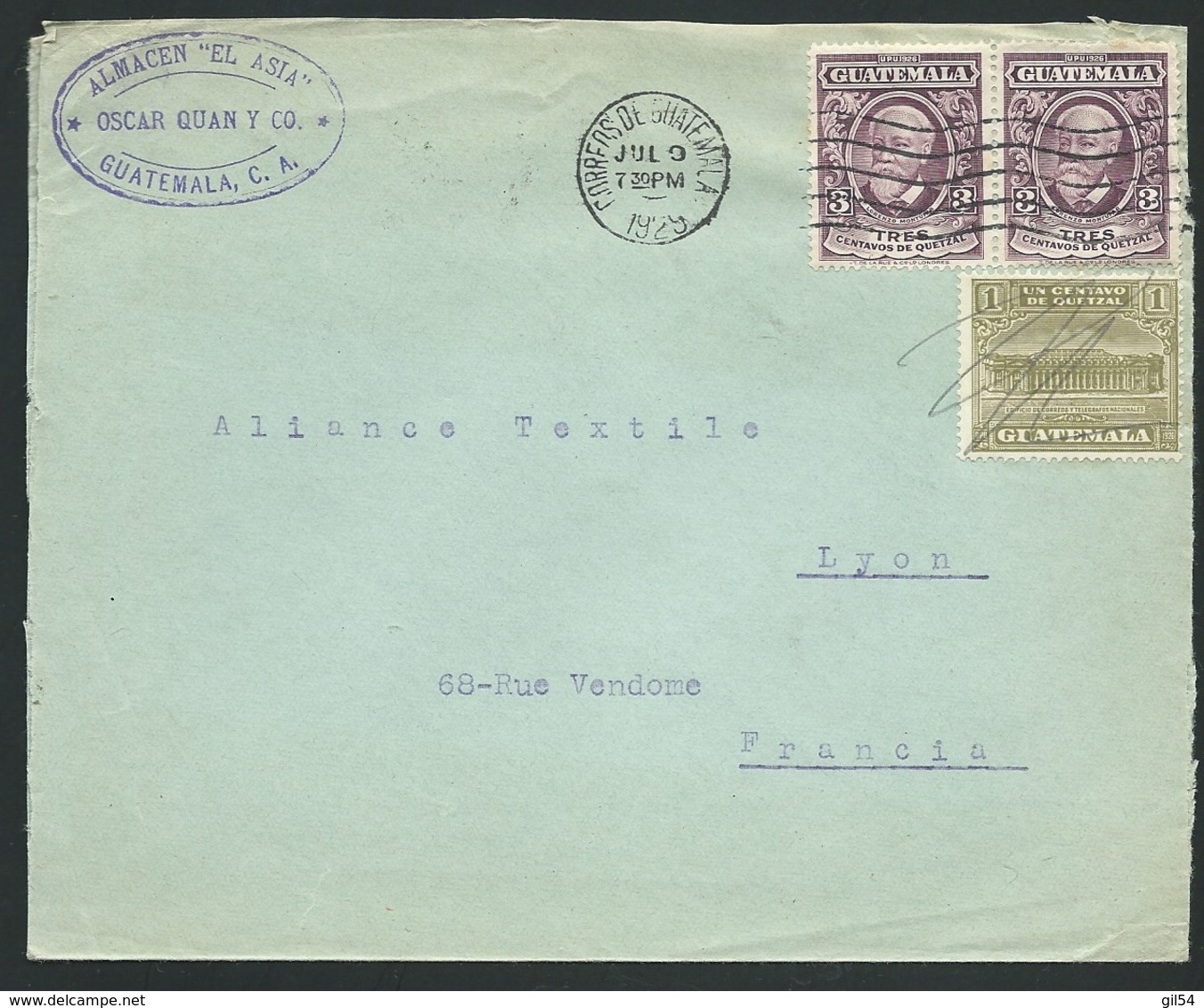 LSC Du Guatemala  Affranchie Pour La France En 1929   - Ac 11105 - Guatemala