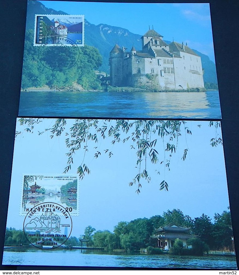 Schweiz Suisse 1998: Zu 958-959 Mi 1667-68 Yv 1597-8 "Château De Chillon & Narrow West-Lake" Auf 4 MK Officiel+Philswiss - Joint Issues