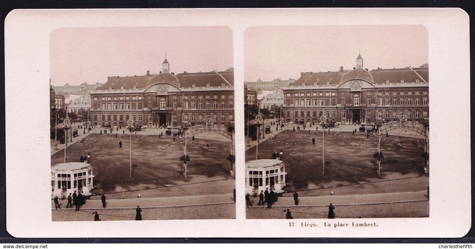 PHOTO STEREOSCOPIQUE - LIEGE - PLACE LAMBERT !! édit. Steglitz Berlin 1906 - Photos Stéréoscopiques