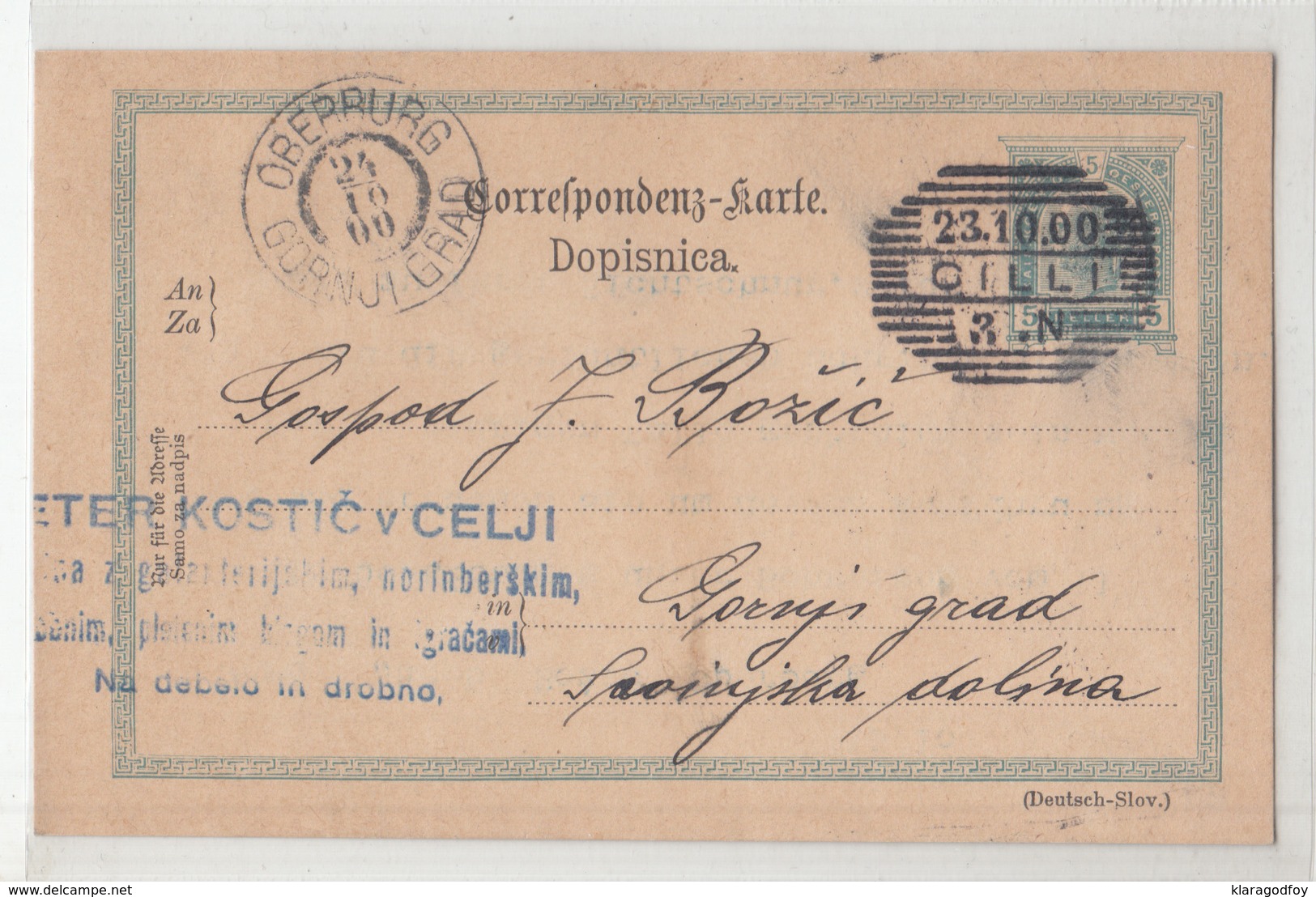 Austria - Slovenia, Postal Stationery Dopisnica Travelled 1900 Cilli (Celje) To Gornji Grad (Oberburg) B190110 - Slovénie