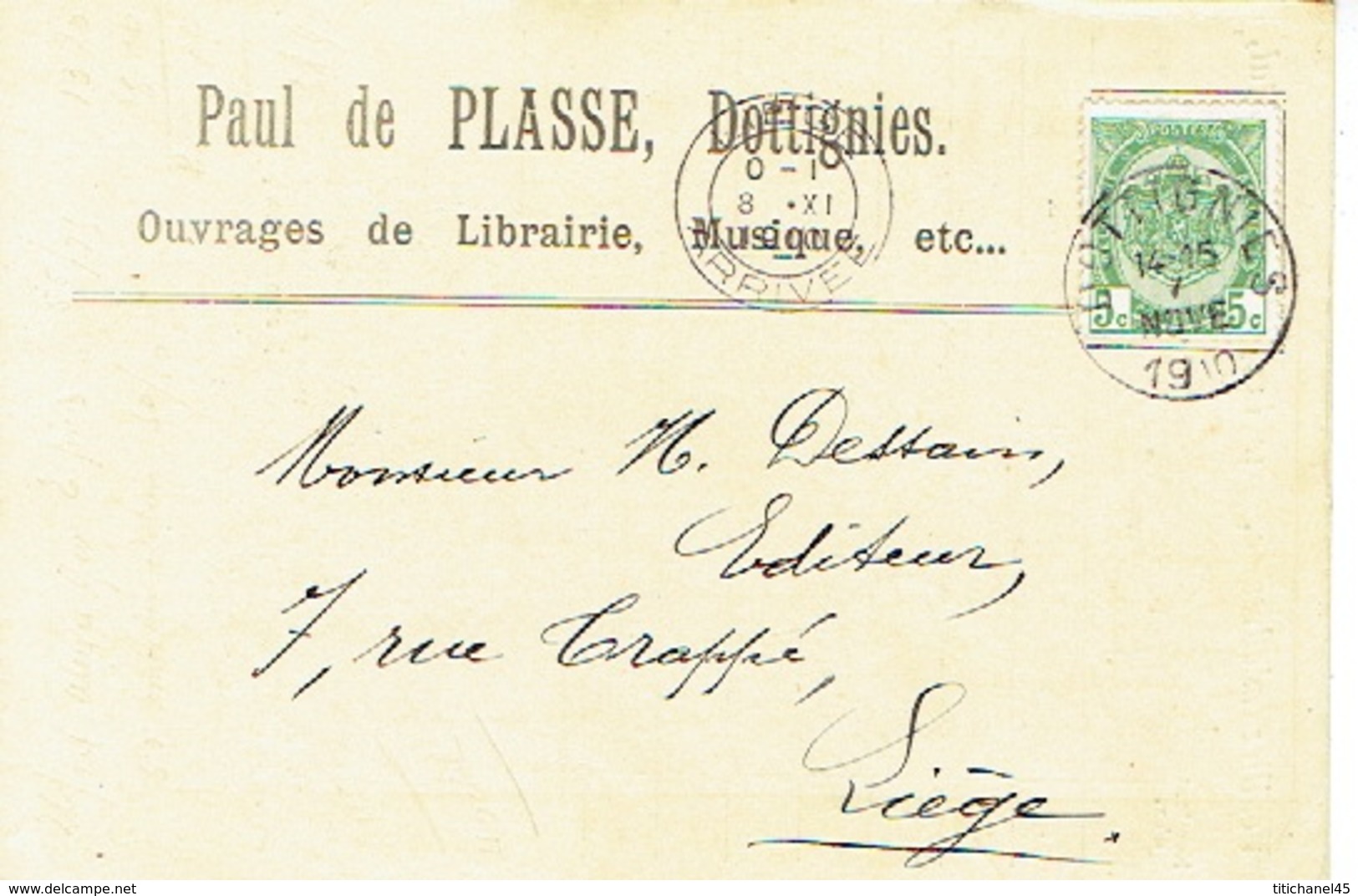 CP/PK Publicitaire DOTTIGNIES 1910 - Paul De PLASSE - Imprimerie - Musique - Courcelles