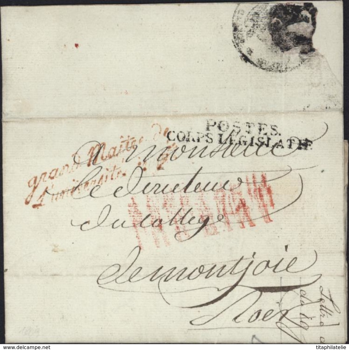 1809 Marque " Postes Corps Législatif " Noire + " Grand Maître De L'université Imp Le " Rouge + " Affranchi Par L'état " - 1801-1848: Précurseurs XIX