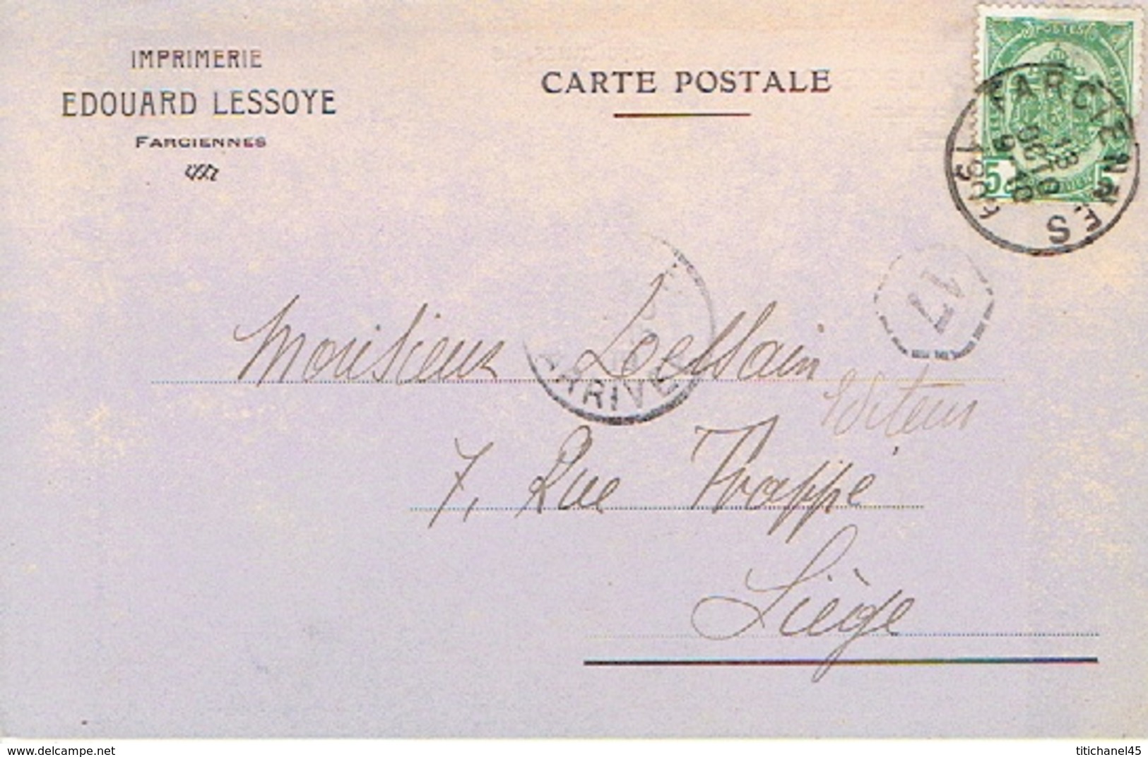 Carte Postale Publicitaire FARCIENNE 1909 - Entête Imprimerie EDOUARD LESSOYE à FARCIENNES - Farciennes