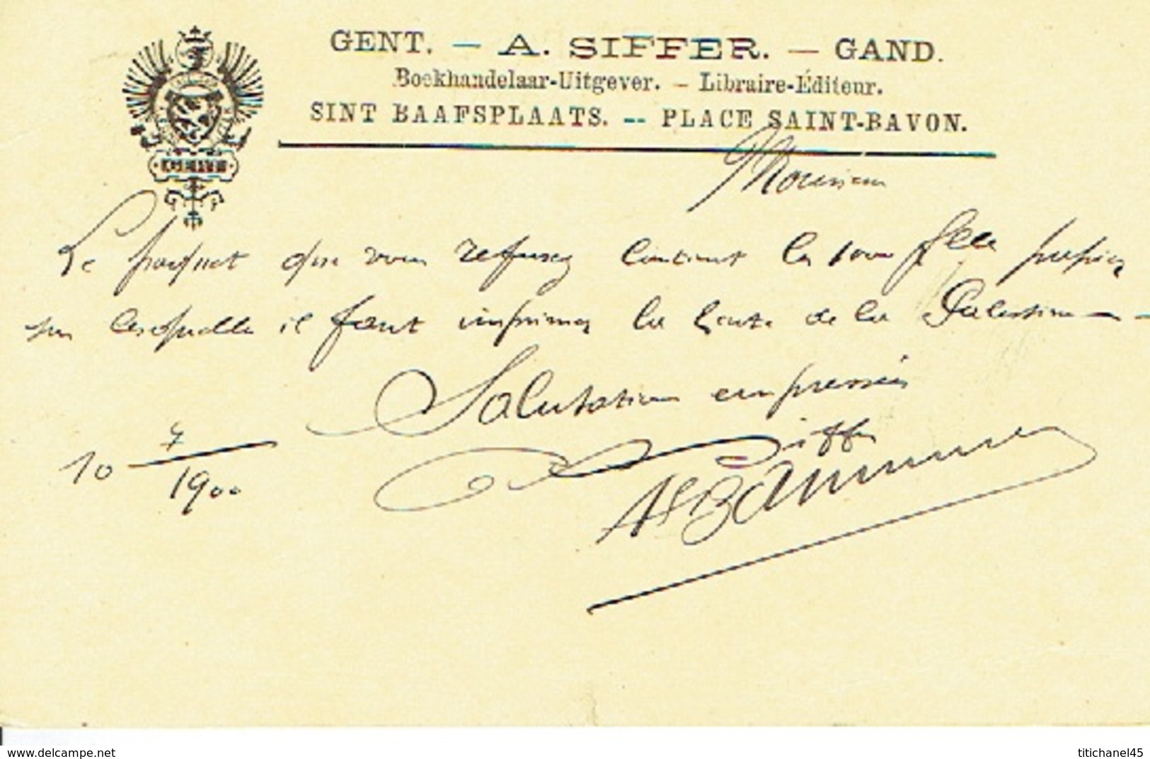 CP/PK Publicitaire GENT 1900  - W. SIFFER - Drukker - Uitgever - Boekhandelaar - Gent