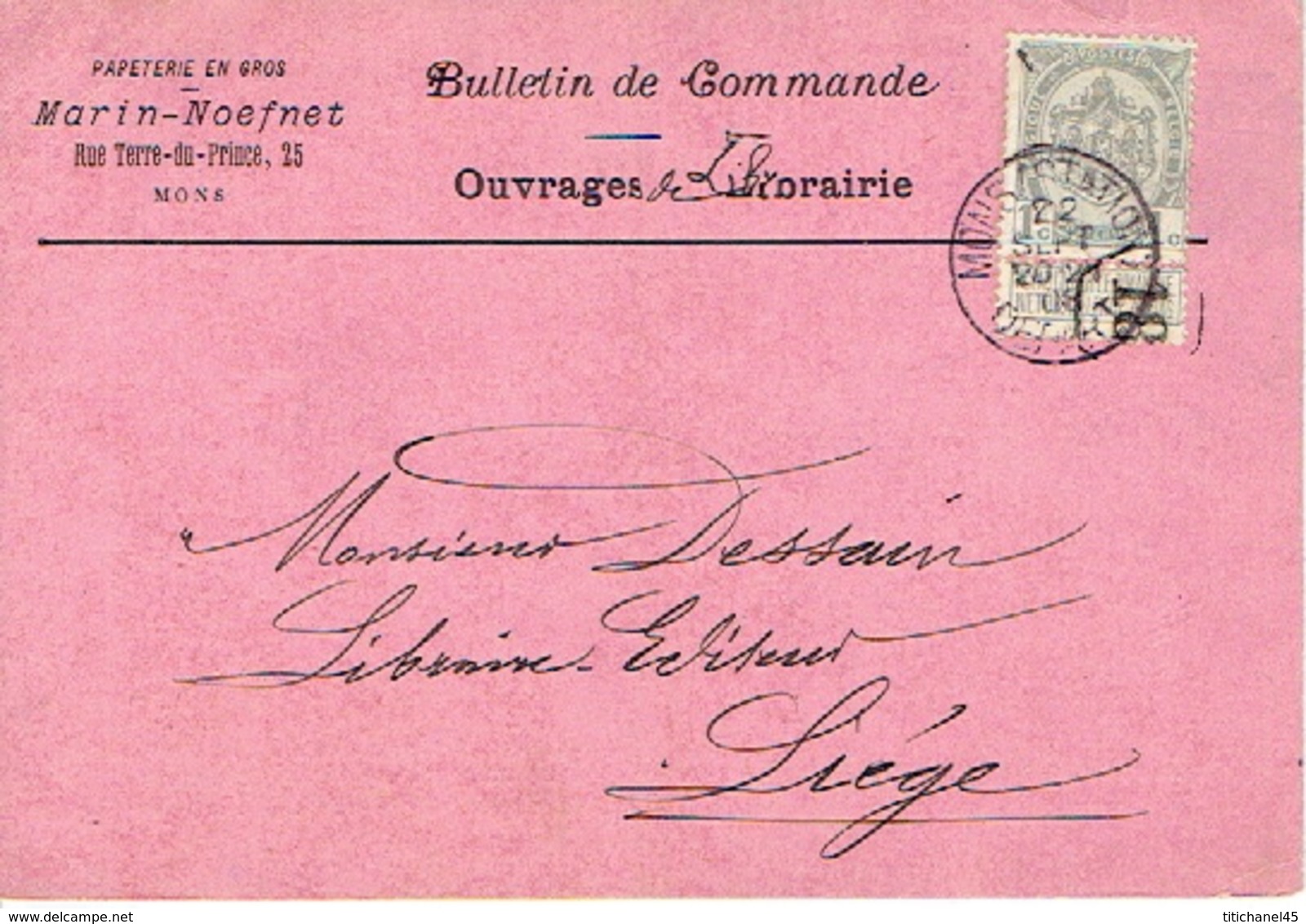 CP/PK Publicitaire MONS 1908 - MARIN-NOEFNET- Papeterie En Gros - Mons