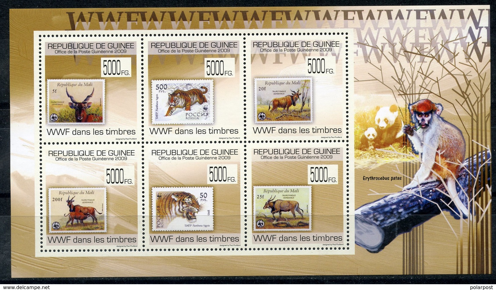 GUINEA 2009 G0100 Fauna - WWF. Tigers Gazelles. Pandas Primates. Stamps On Stamps - Ongebruikt