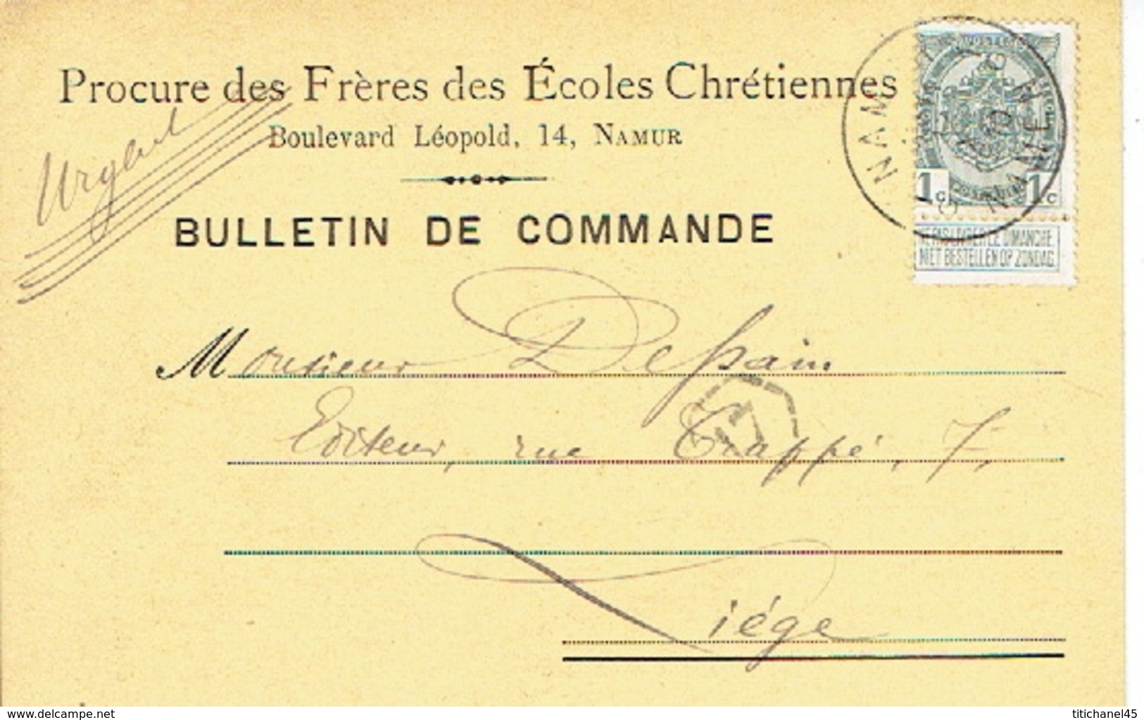 Carte Postale Publicitaire NAMUR 1910 - Entête  Procure Des Frères Des Ecoles Chrétiennes à NAMUR - Namen