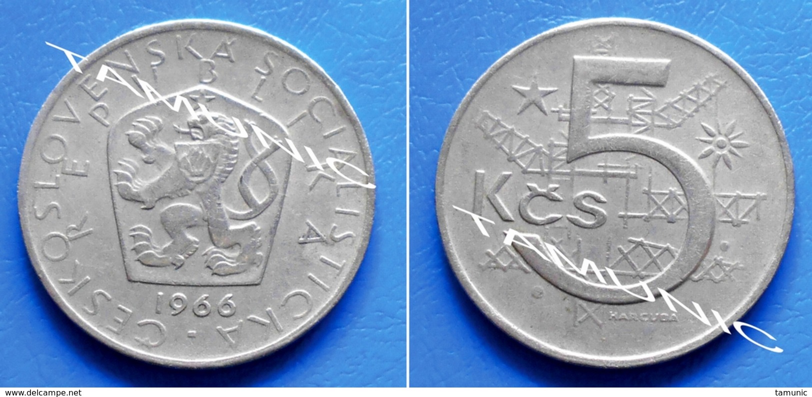 CZECHOSLOVAKIA CESKOSLOVENSKA 5 Korun 1966 - GEOMETRIC DESIGN  And CZECH LION WITH SOCIALIST SHIELD - Tchécoslovaquie