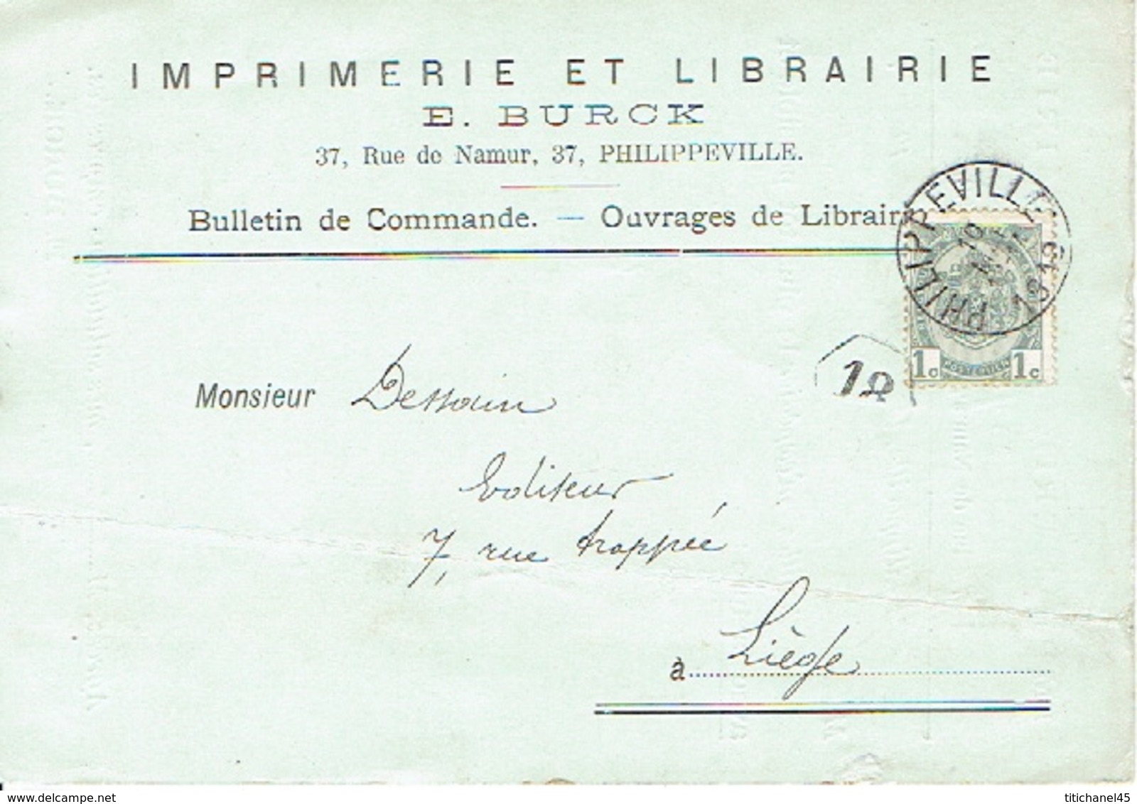 CP/PK Publicitaire PHILIPPEVILLE 1910 - E. BURCK - Imprimerie - Librairie - Philippeville