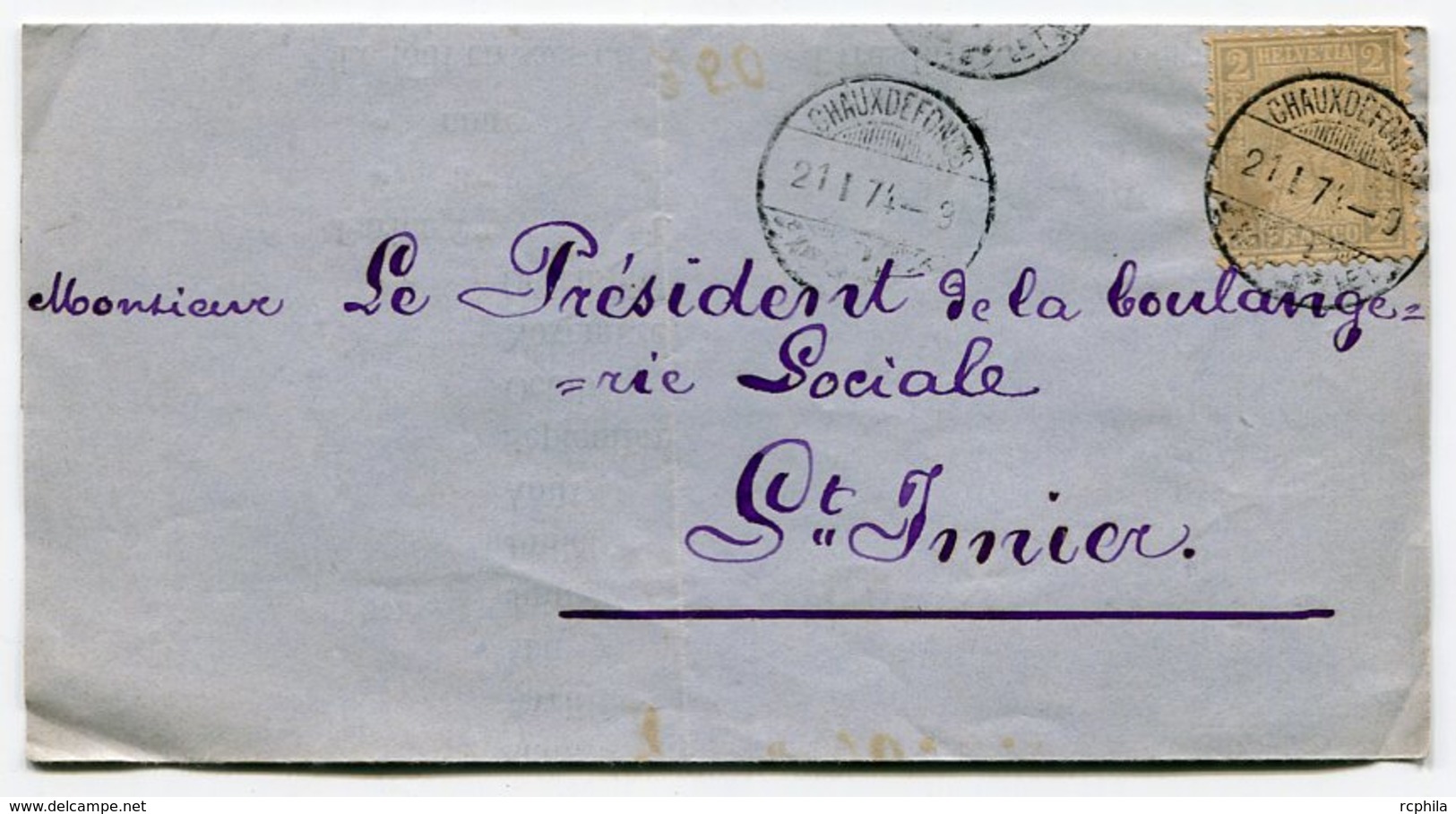 RC 11340 SUISSE 1874 - 2c TARIF IMPRIMÉ DE LA CHAUXDEFONDS POUR ST IMIER BOULANGERIE PRIX COURANT DES FARINES - Covers & Documents