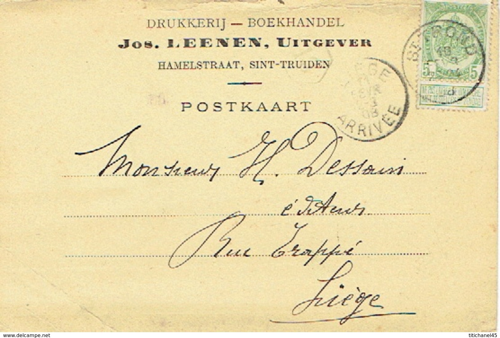 Postkaart Publicitaire SAINT-TROND 1908 - Header JOS. LEENEN, Uitgever Te SINT-TRUIDEN - Drukkerij-Boekhandel - Sint-Truiden