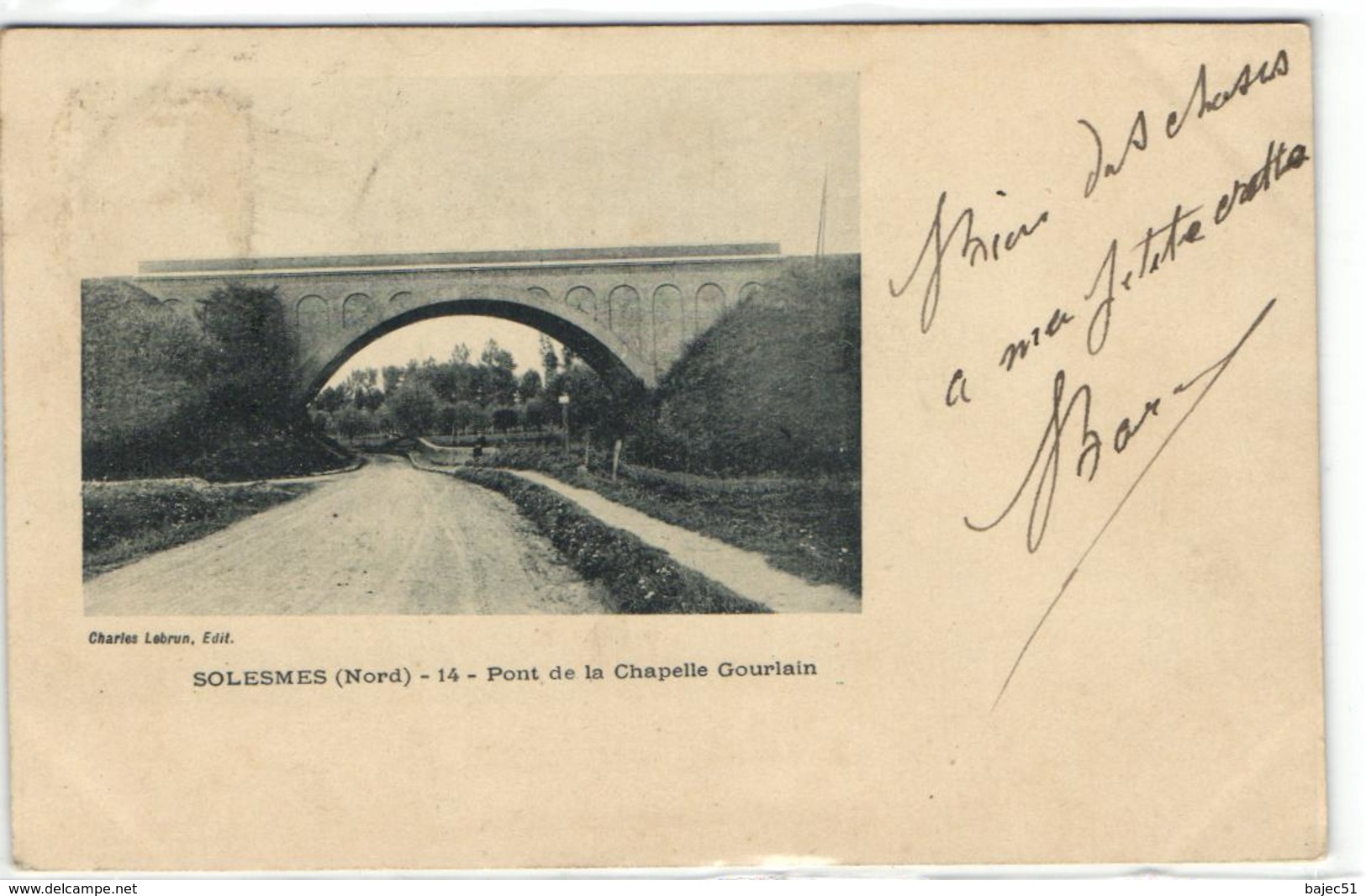 1 Cpa Solesmes - Pont De La Chapelle Gourlain  "pionnière 1902" - Solesmes