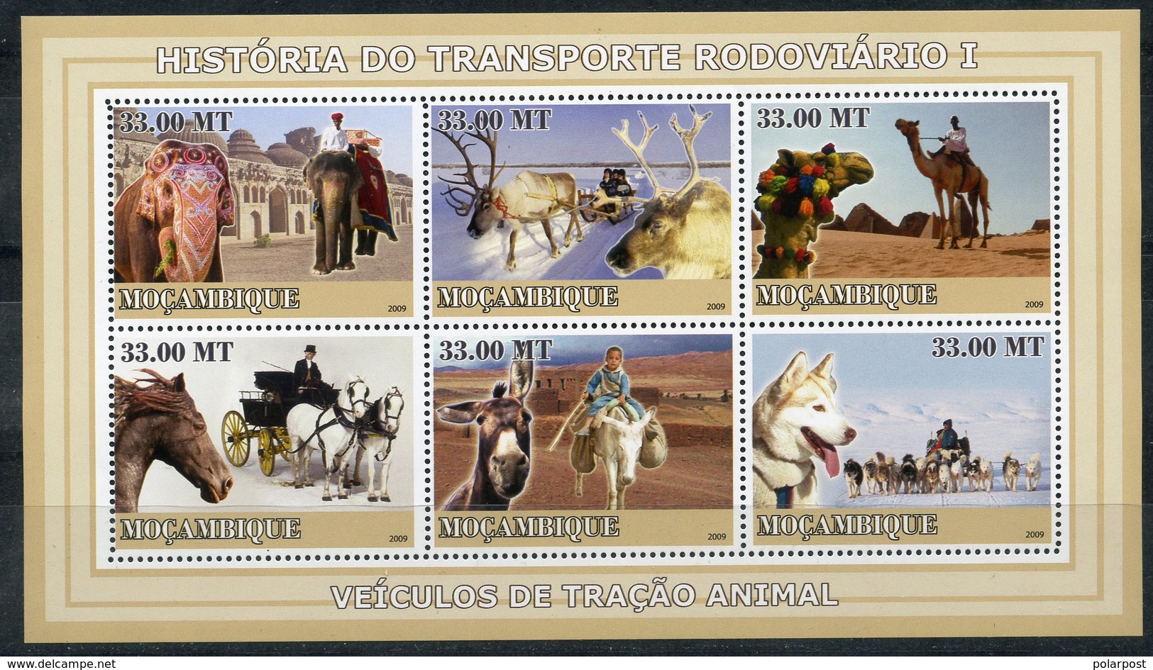 MOZAMBIK 2007 M0100 History Of Transport. Fauna. Elephants. Dogs. Deer Camels Horses. Donkeys Arctic - Mozambique