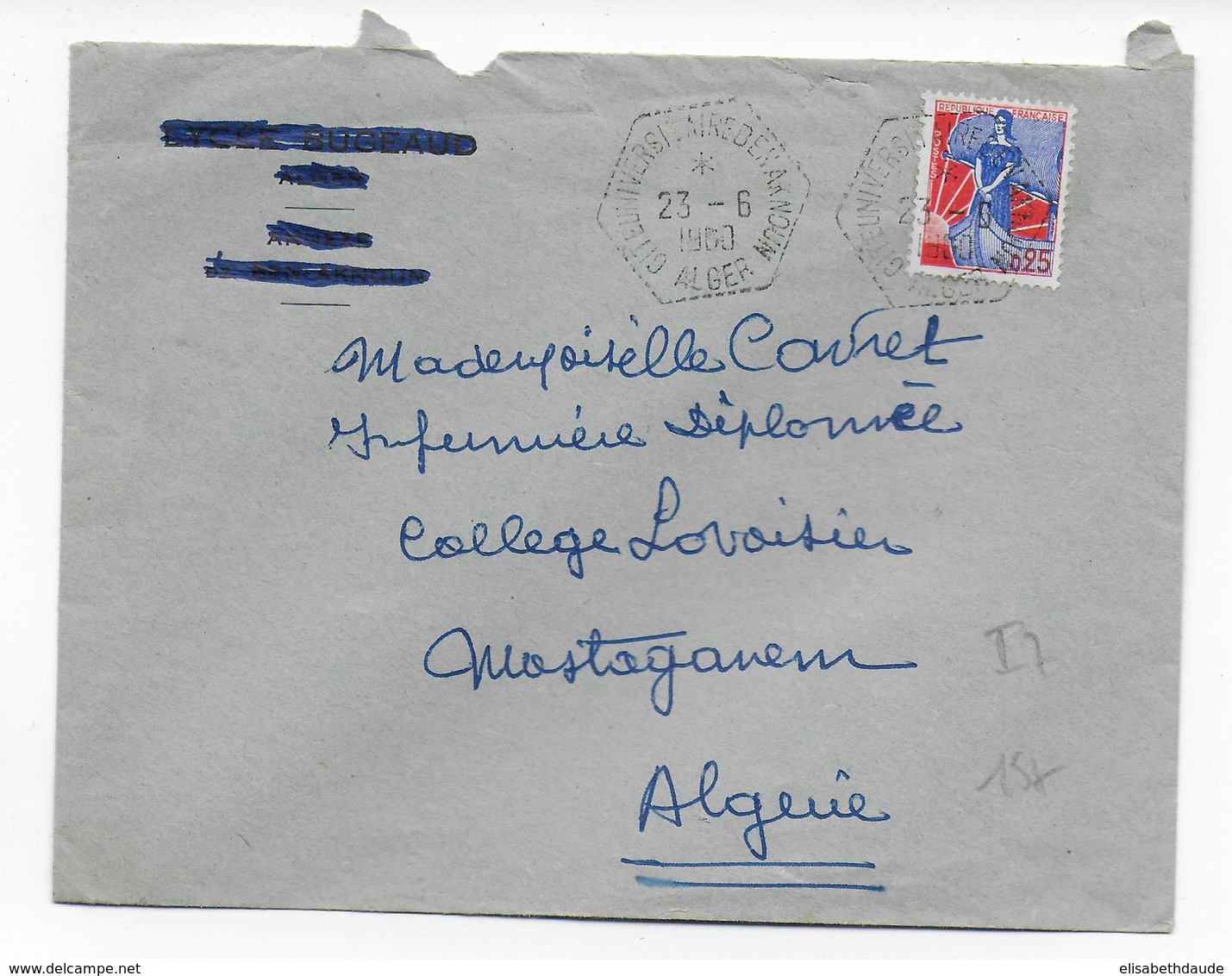 ALGERIE - 1960 - CACHET HEXAGONAL -  ENVELOPPE De LA CITE UNIVERSITAIRE BEN AKNOUN à ALGER - Lettres & Documents