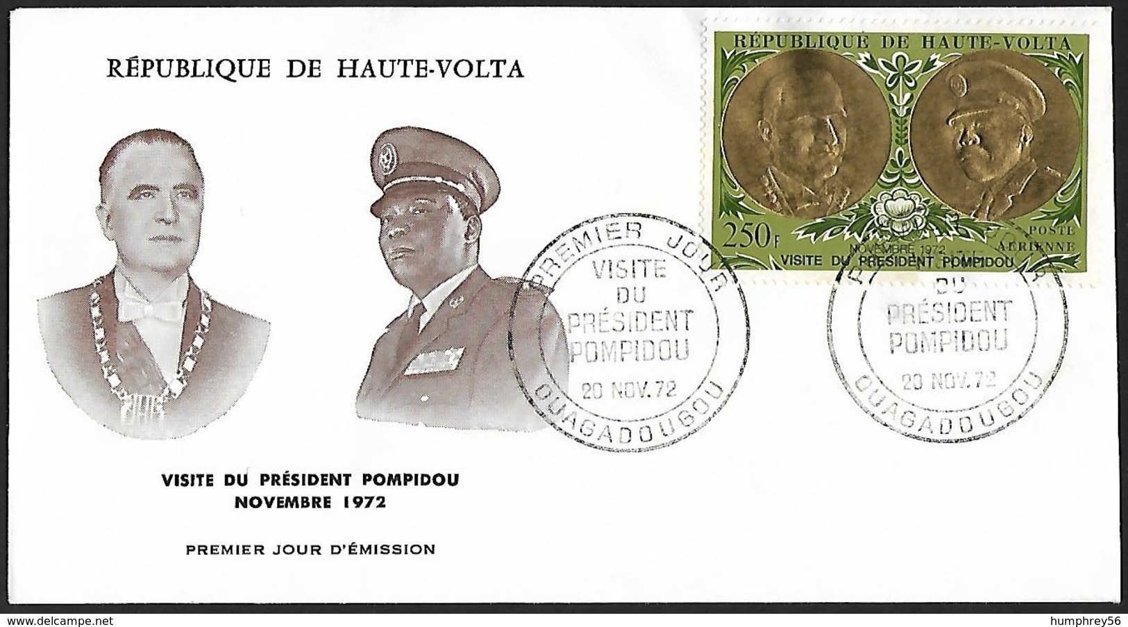 1972 - HAUTE VOLTA - FDC Visit French President Pompidou + Y&T 107 [PA] + OUAGADOUGOU - Haute-Volta (1958-1984)