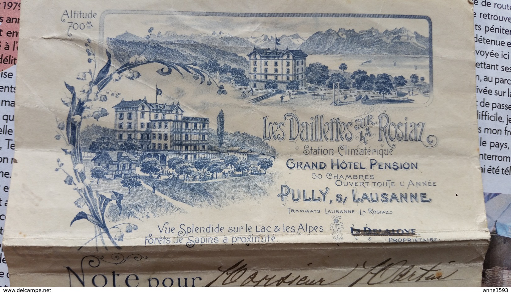 FACTURE HOTEL LES DAILLETTES 1901 PULLY SUR LAUSANNE - Suisse