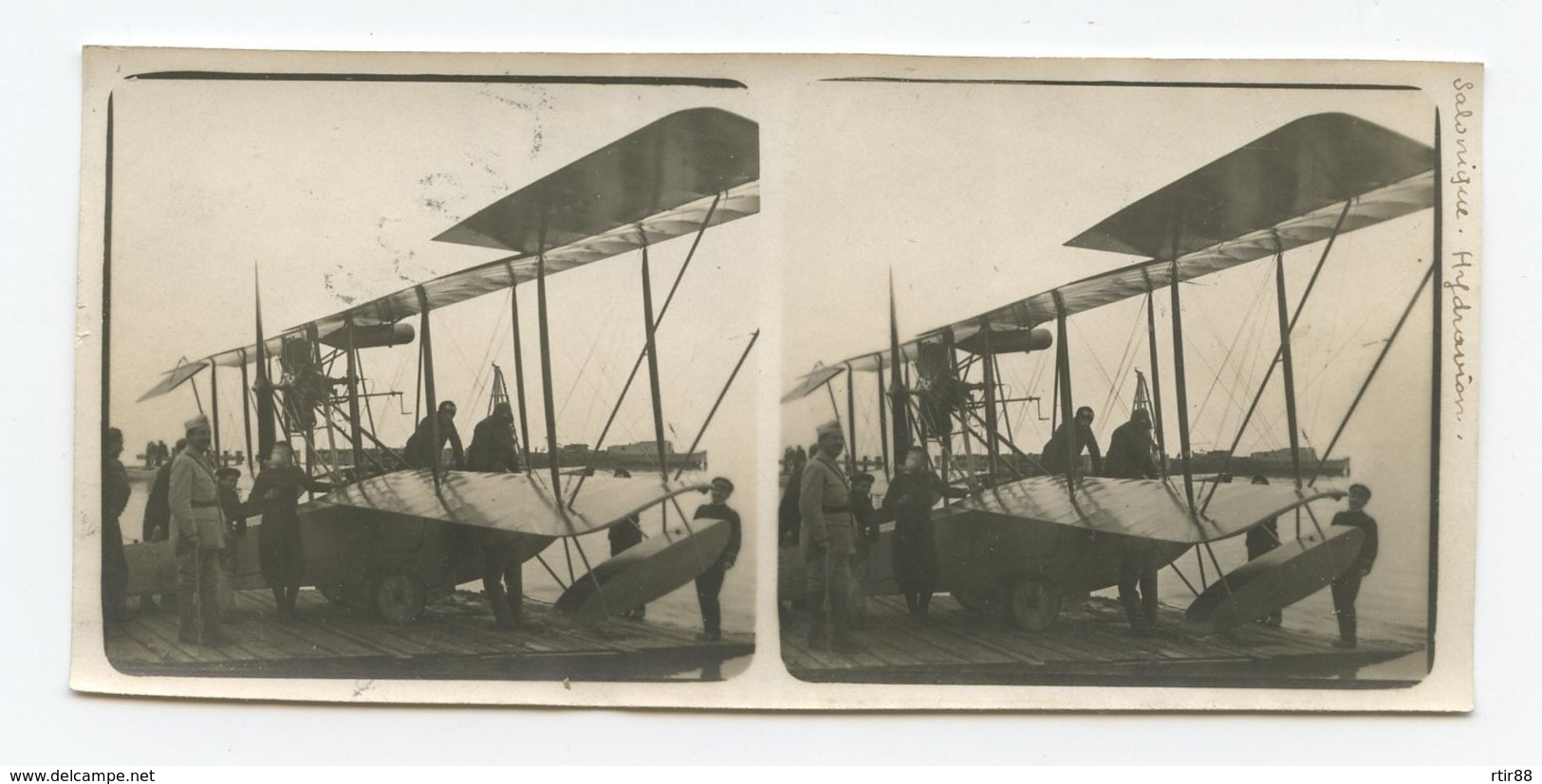 Belle Photo Stéréo Hydravion Français à Salonique Aviation 14-18 12,5 X 6 Cm - 1914-18