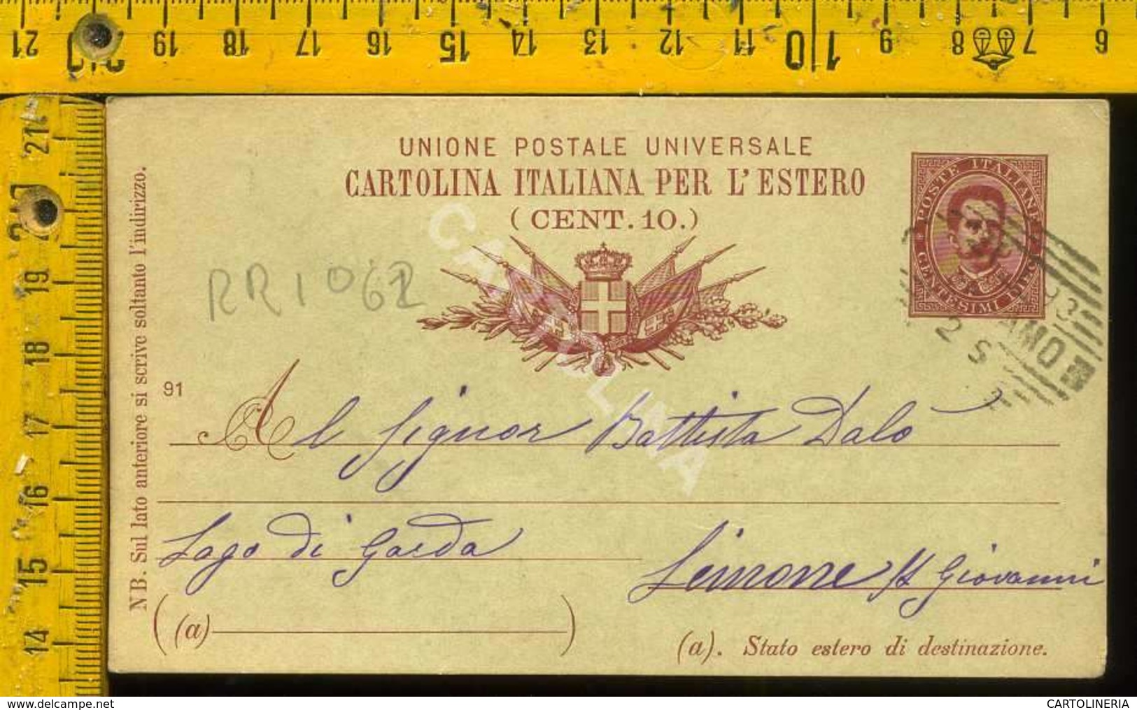 Regno Umberto Cartolina Intero Postale Lago Di Garda Limone Da Milano - Storia Postale