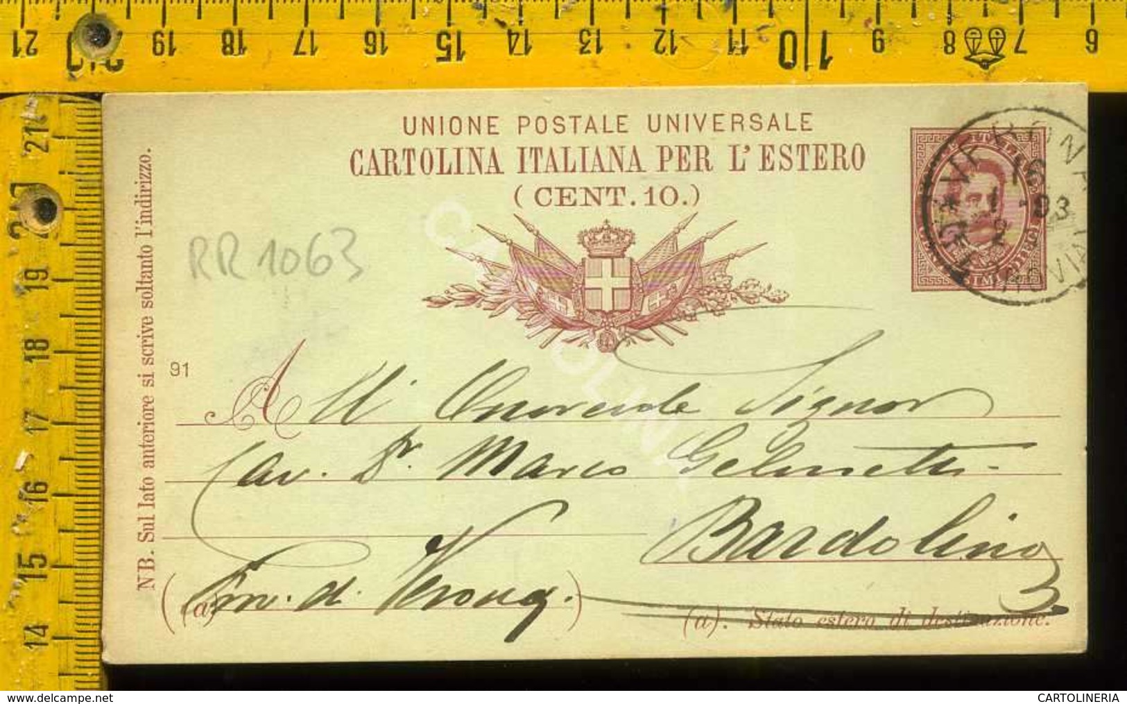 Regno Umberto Cartolina Intero Postale Lago Di Garda Bardolino Da Verona - Storia Postale