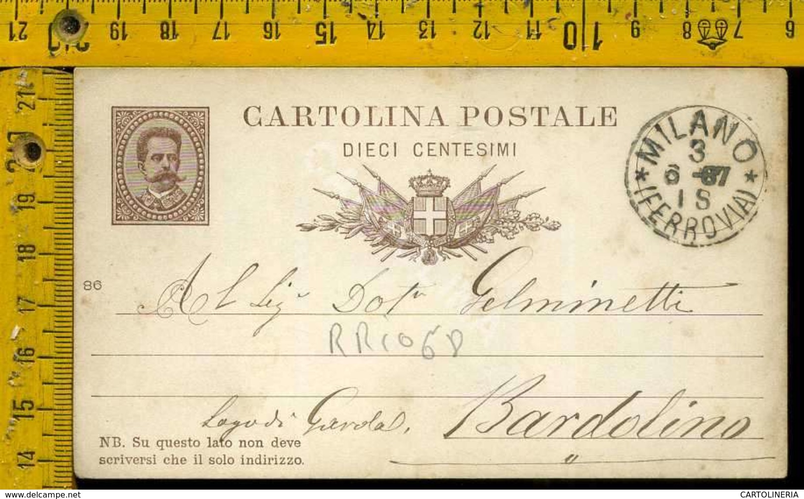 Regno Umberto Cartolina Intero Postale Lago Di Garda Bardolino Da Milano - Storia Postale