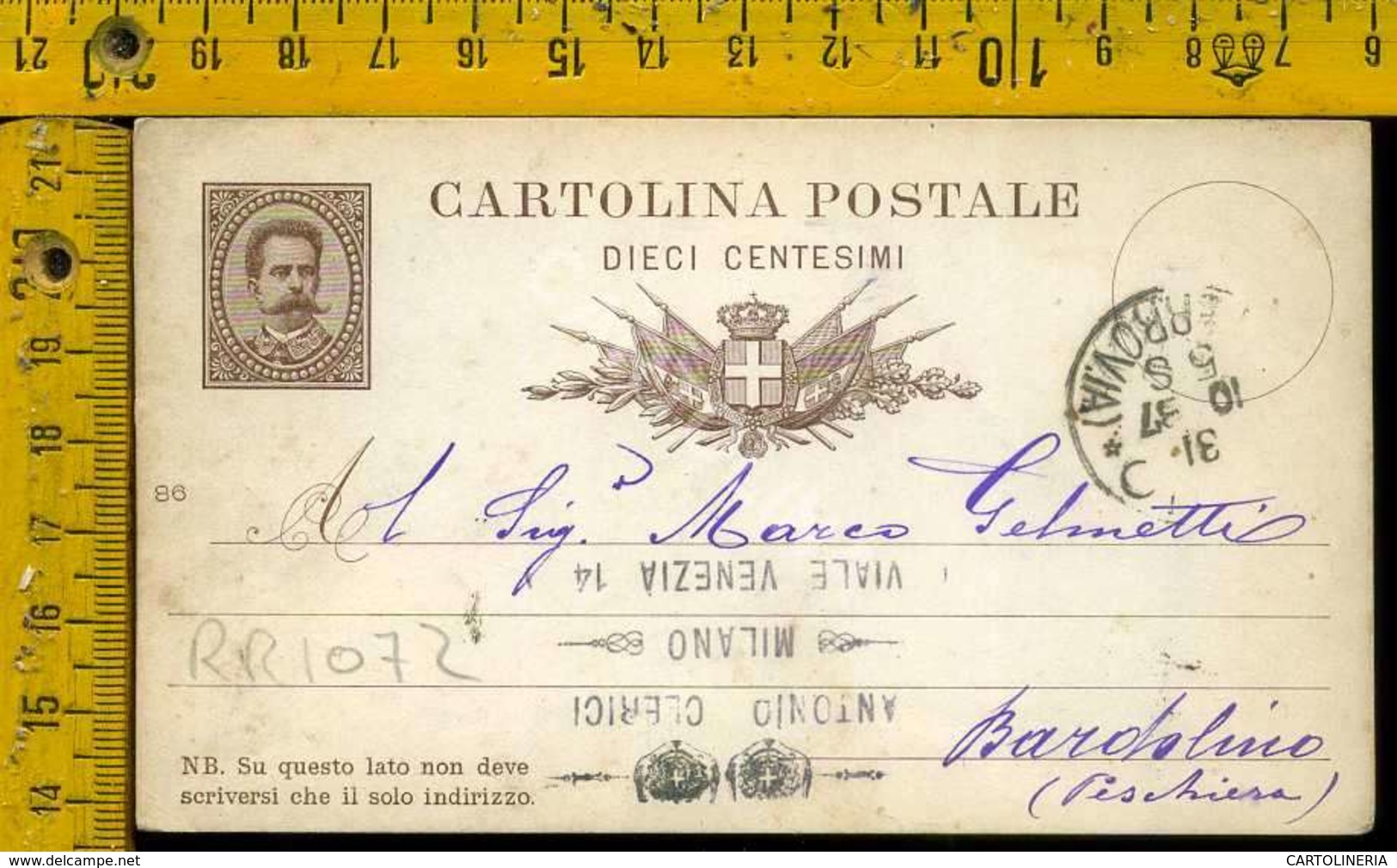 Regno Umberto Cartolina Intero Postale Lago Di Garda Bardolino Da Milano - Storia Postale