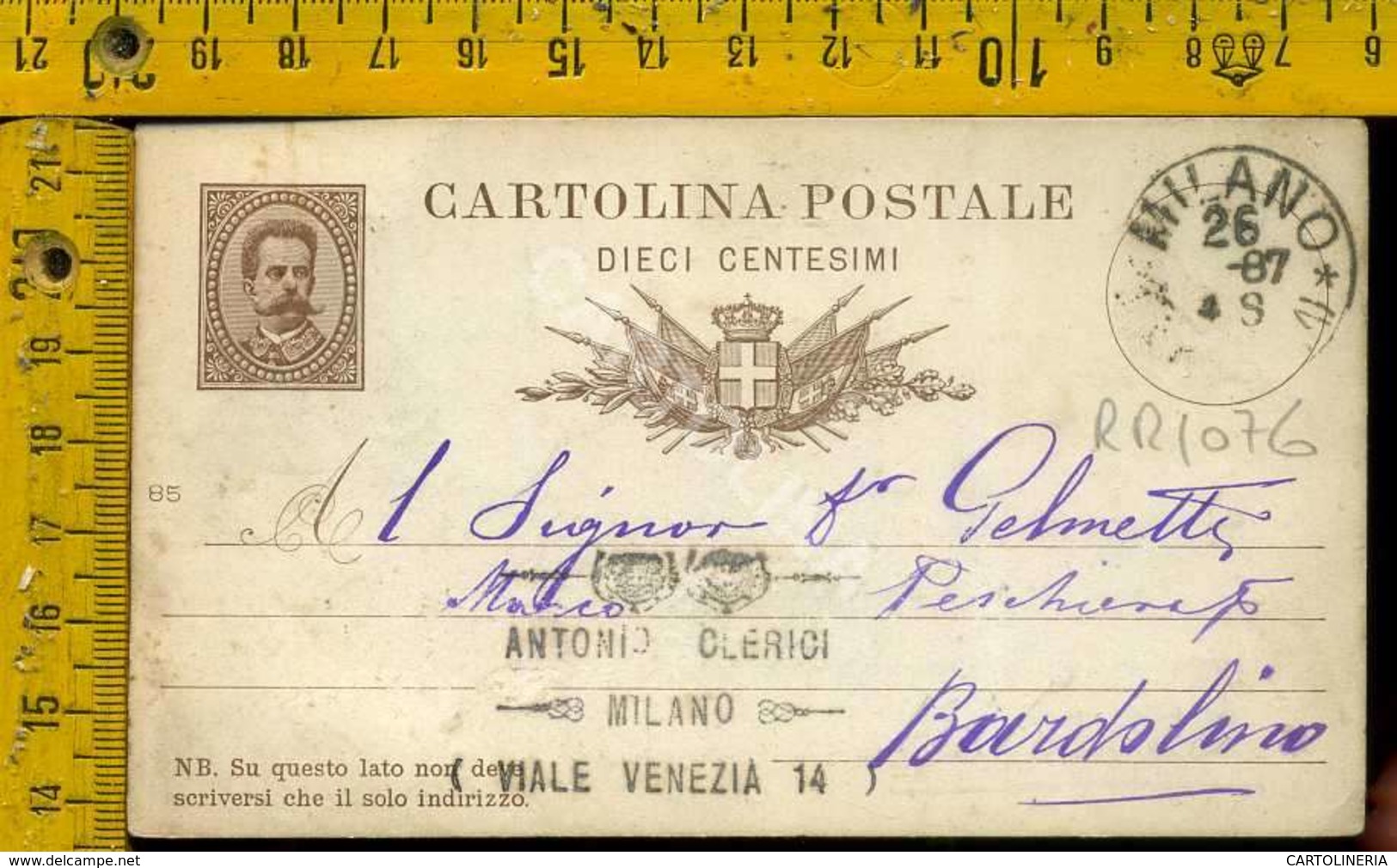 Regno Umberto Cartolina Intero Postale Lago Di Garda Bardolino Da Milano - Storia Postale