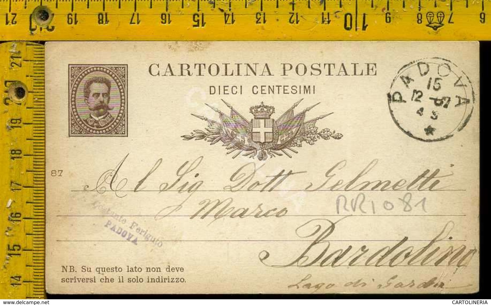 Regno Umberto Cartolina Intero Postale Lago Di Garda Bardolino Da Padova - Storia Postale