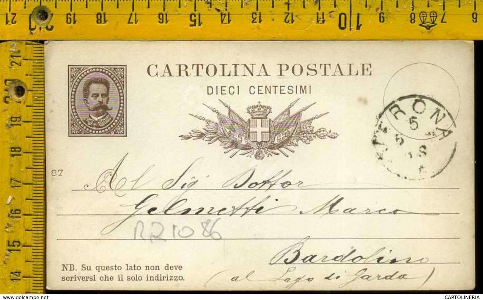 Regno Umberto Cartolina Intero Postale Lago Di Garda Bardolino Da Verona - Storia Postale